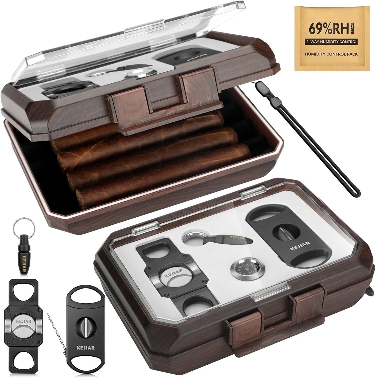 Reisehumidor-Set mit Zubehör für Zigarrenliebhaber, Dark
