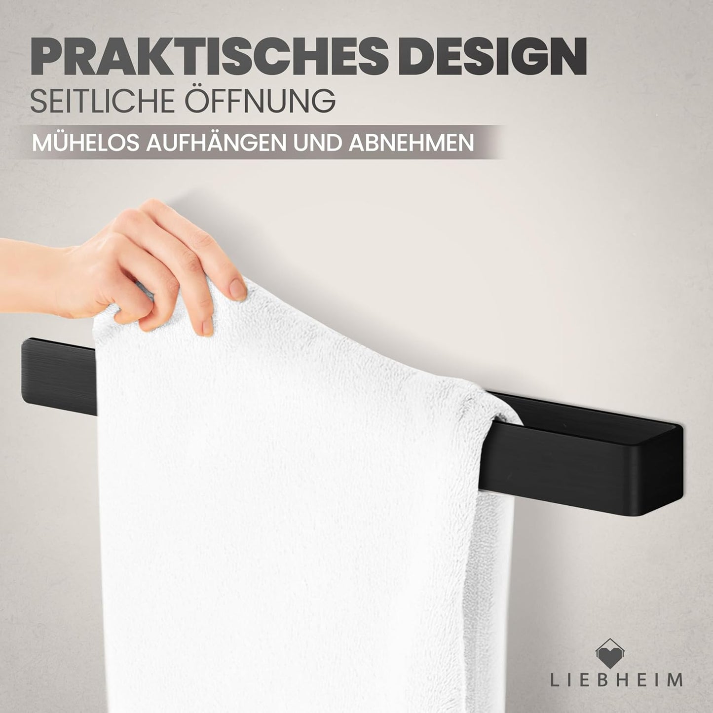 Handtuchhalter ohne Bohren, Aluminium Schwarz 40 Cm