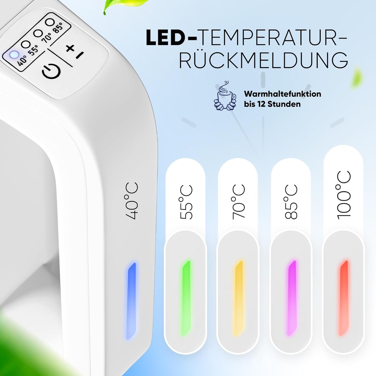 Wasserkocher mit Temperatureinstellung und Warmhaltefunktion, Weiss