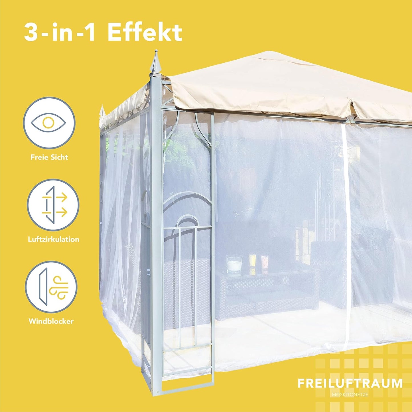 Moskitonetz für Pavillon, 400x400 Weiss