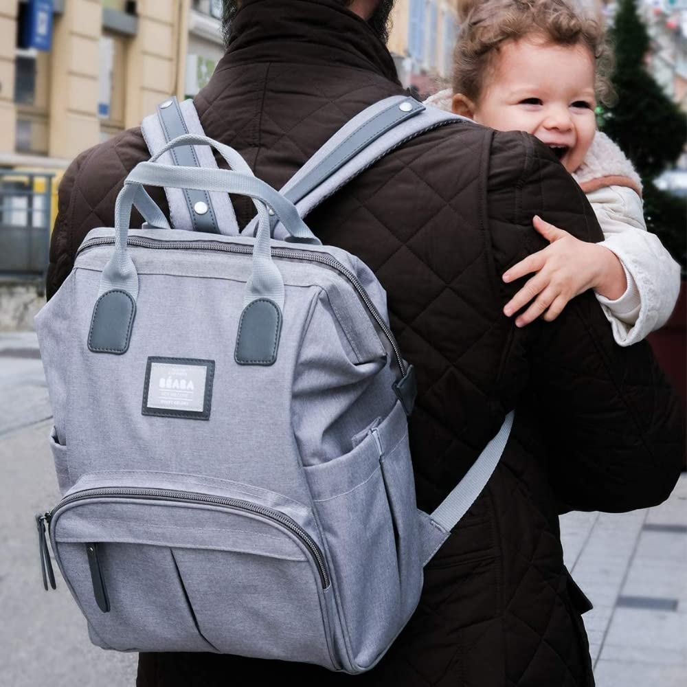 Wickelrucksack für Babys mit Wickelunterlage, Graumeliert