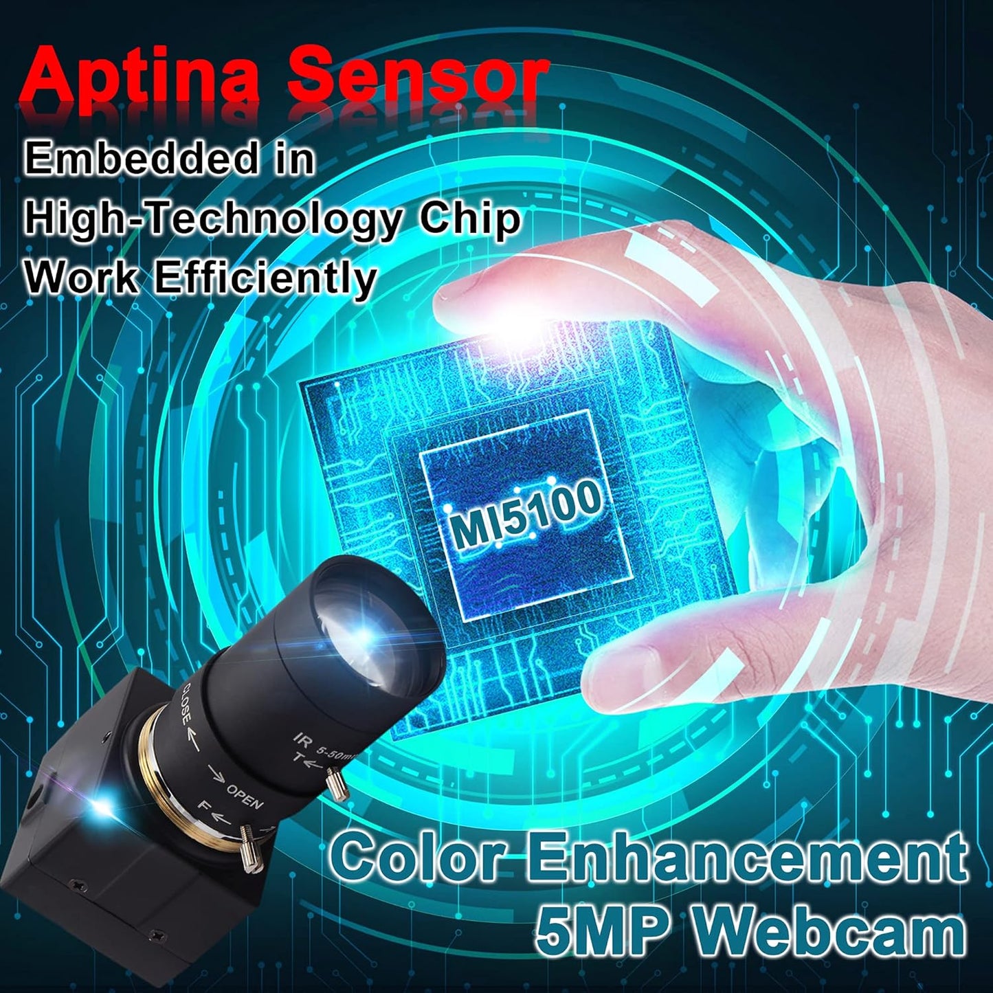 USB Kamera mit Zoom-Objektiv, 5MP Webcam