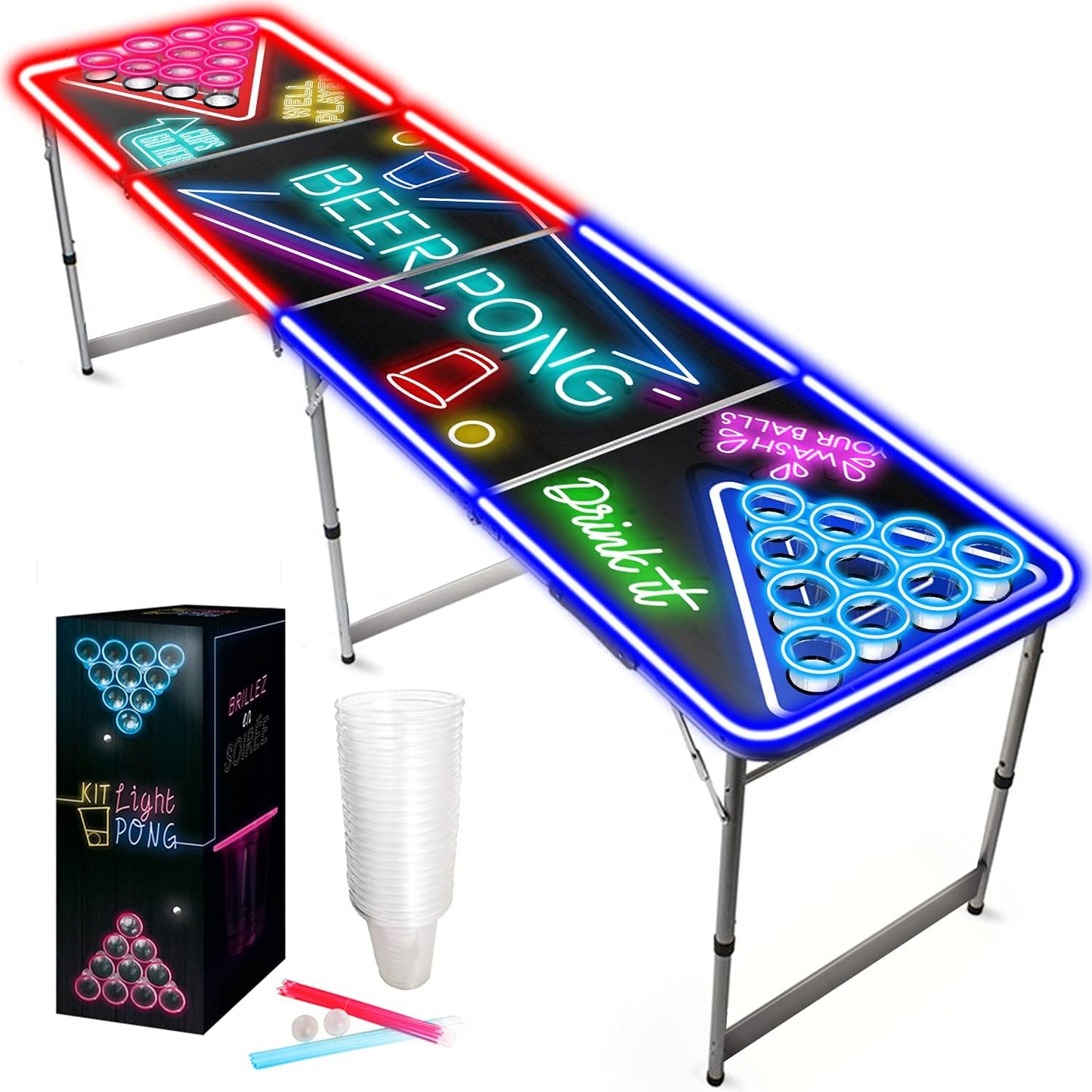Beer Pong Komplettset mit Leucht-Accessoires, Tisch + Light Kit