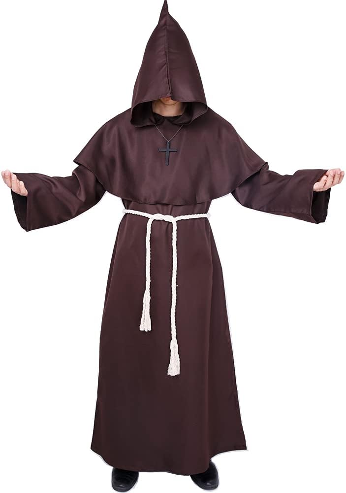 Mönch-Robe mit Kapuze für Herren, Braun S