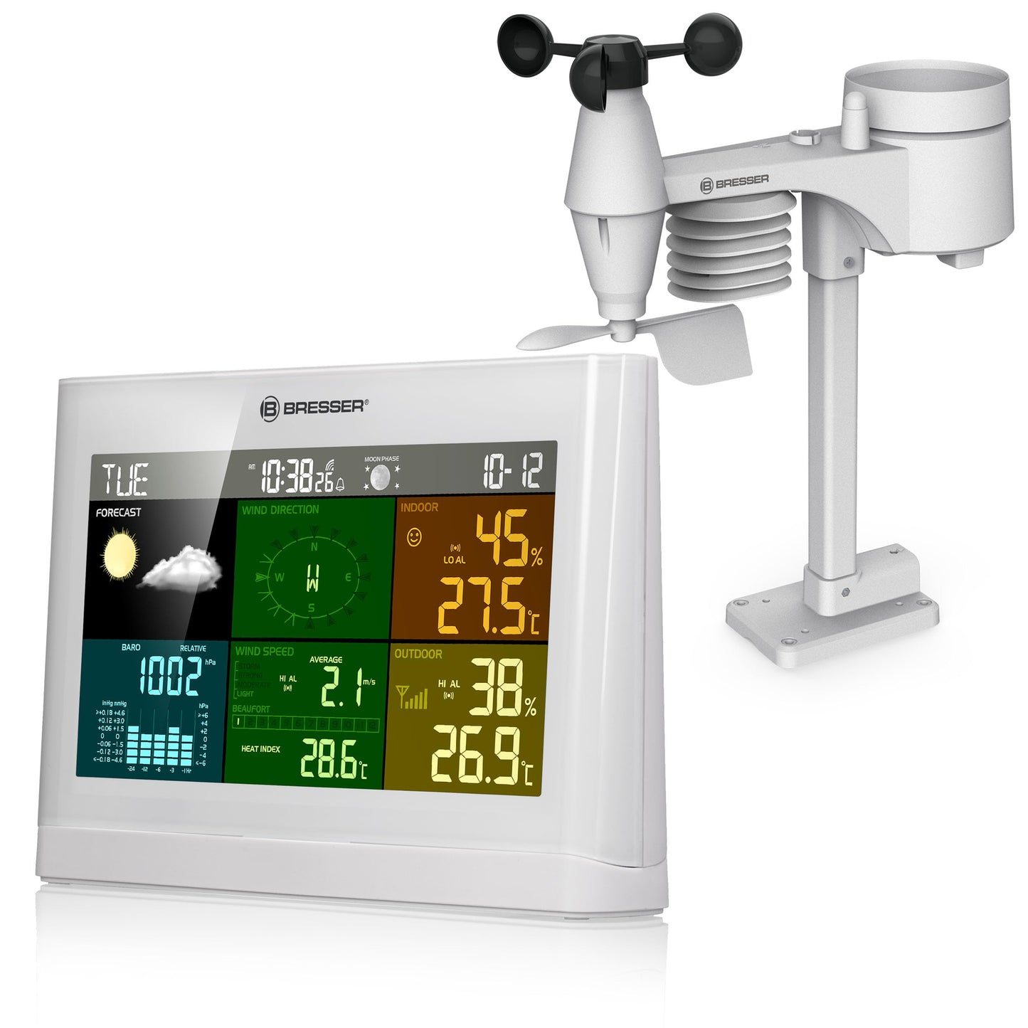 5-in-1 Funk-Wetterstation mit Aussensensor, weiss Single