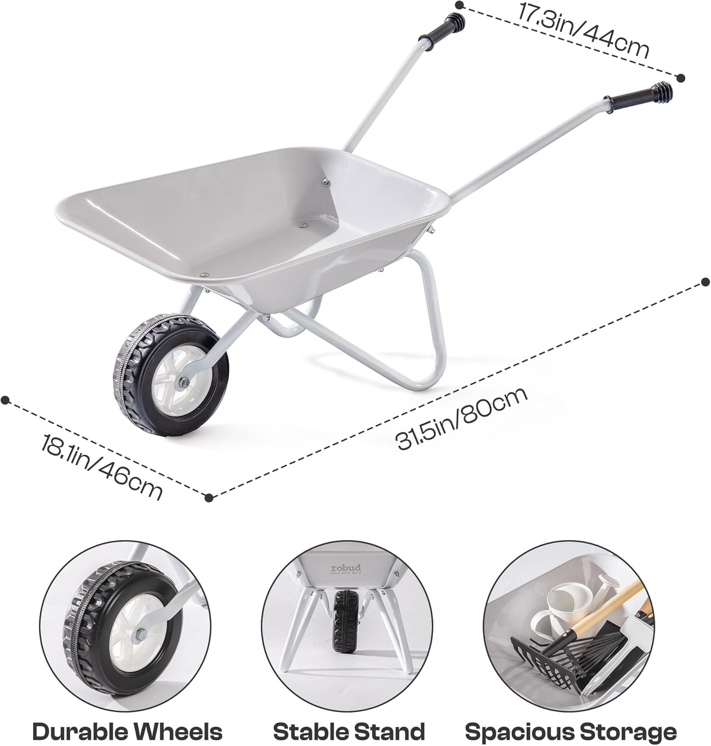 Kinder Schubkarre mit Gartengeräte-Set, Grau