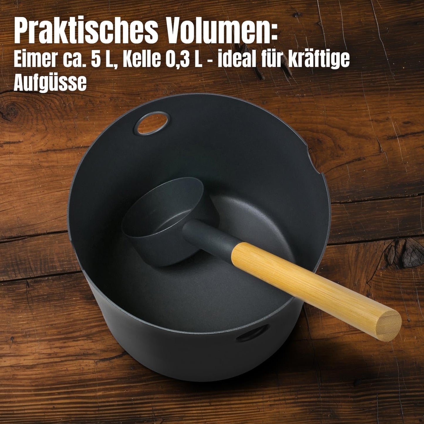 Saunaset mit Kübel und Kelle, Schwarz