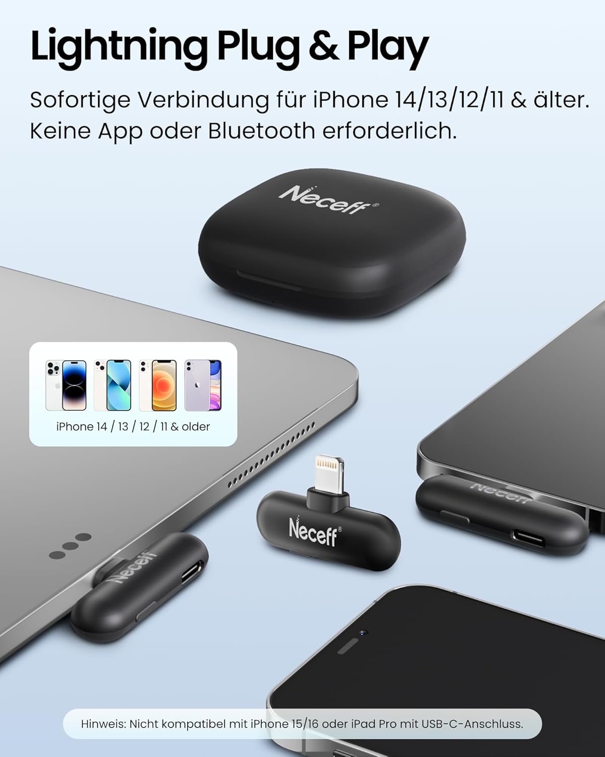 Lavalier-Mikrofon Set für iPhone mit Rauschunterdrückung, Schwarz