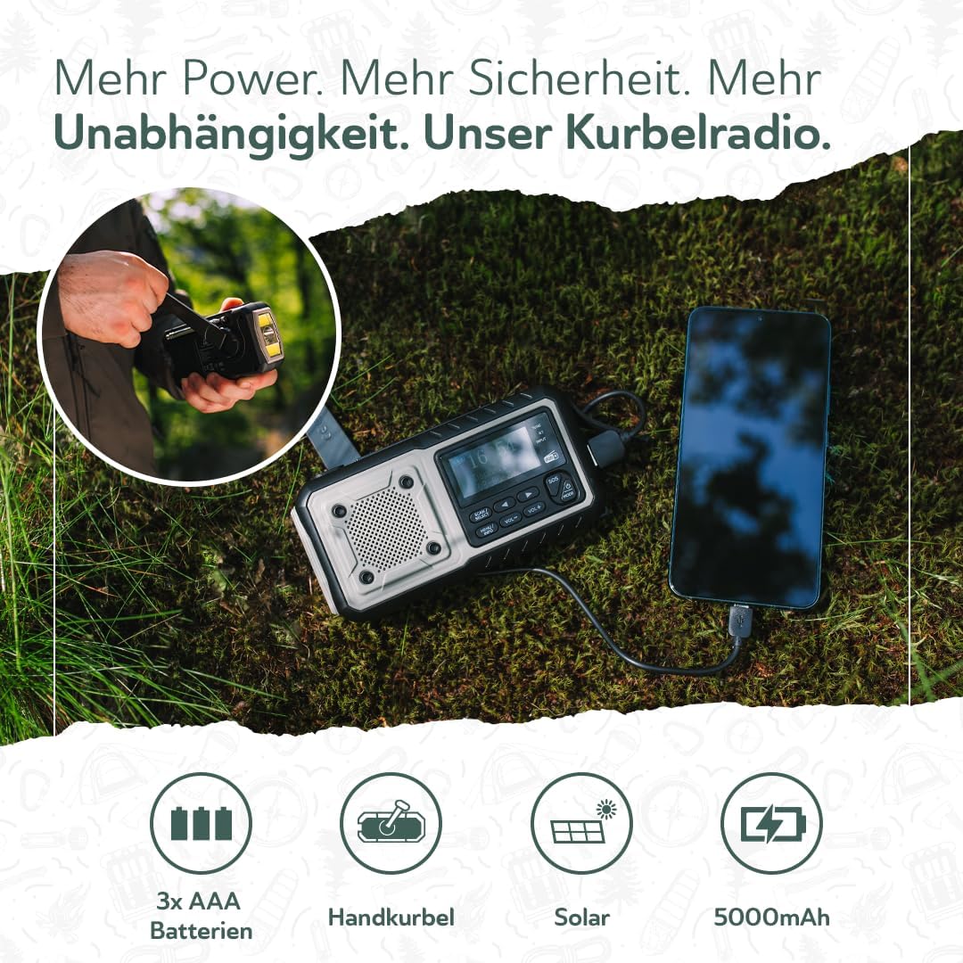 Notfallradio mit Kurbel & Solar, Grau DAB+