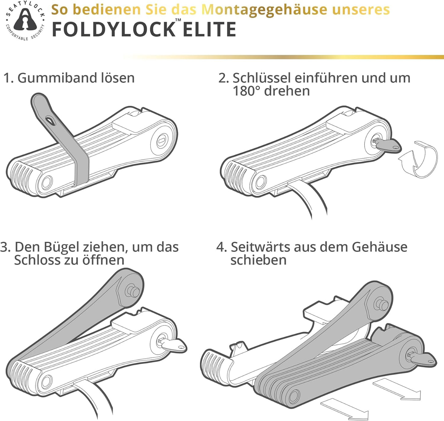 FoldyLock Elite Fahrradschloss mit Schlüssel 110 cm, Black Max Security 18/18 110cm (43.3in) Circumference