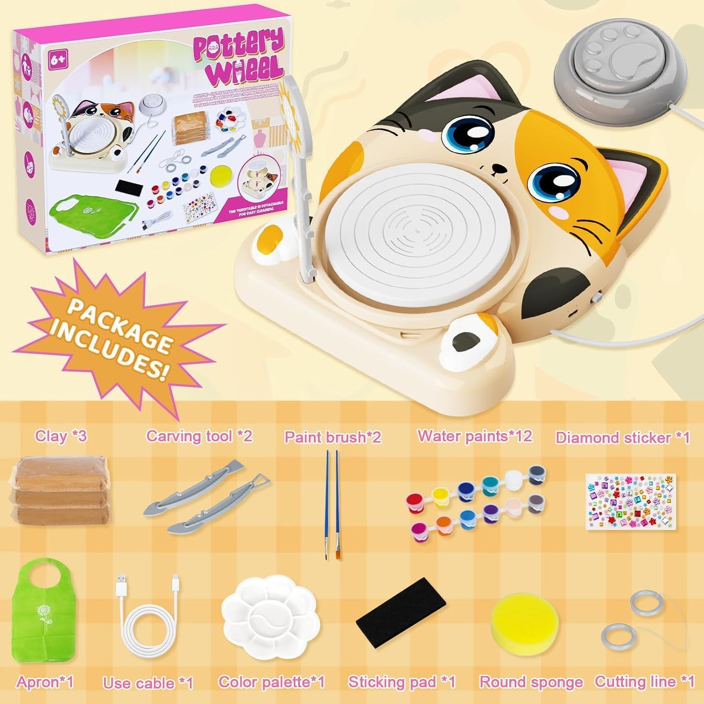 Töpferscheibe-Set für Kinder, Katze