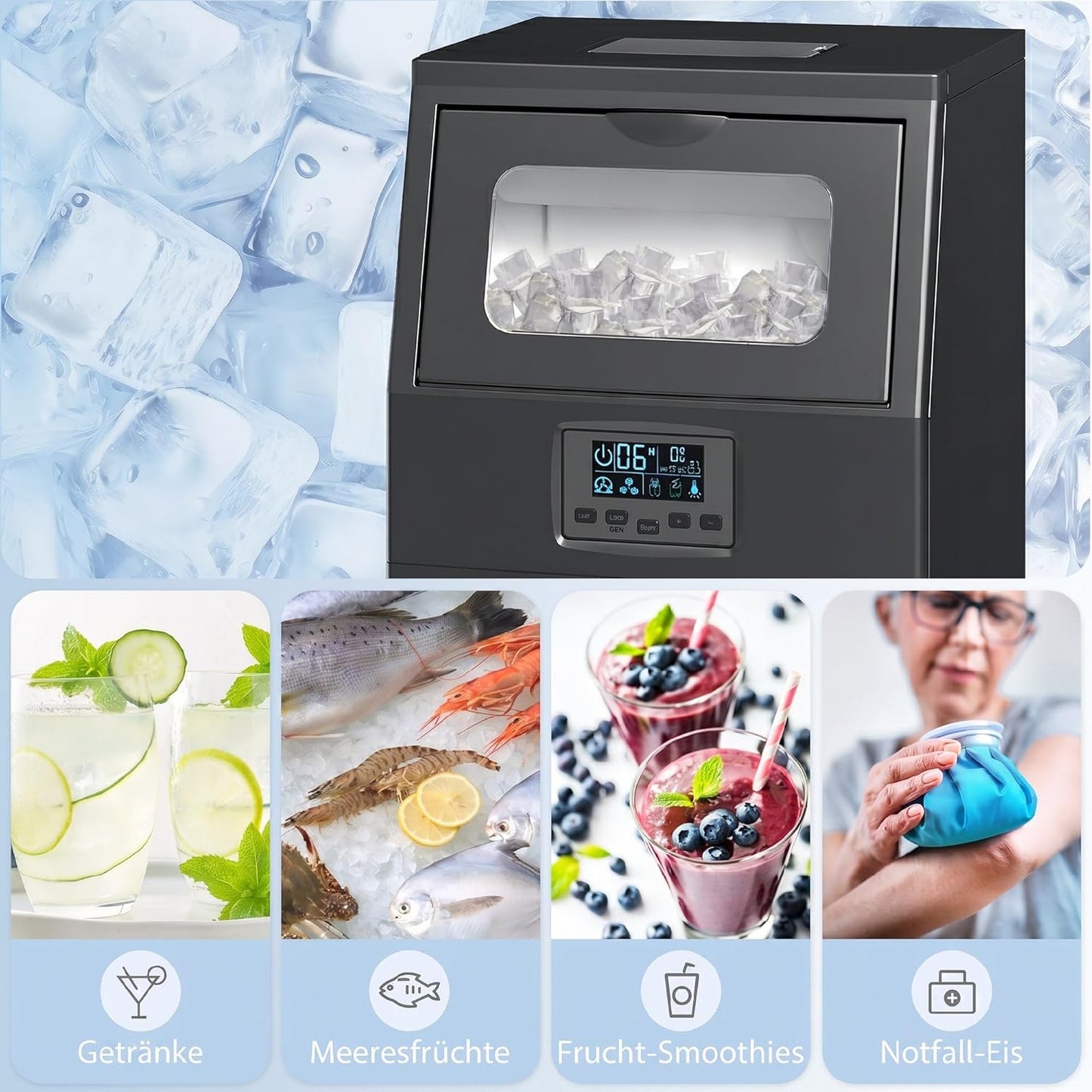 Eiswürfelmaschine mit Selbstreinigung und Timer