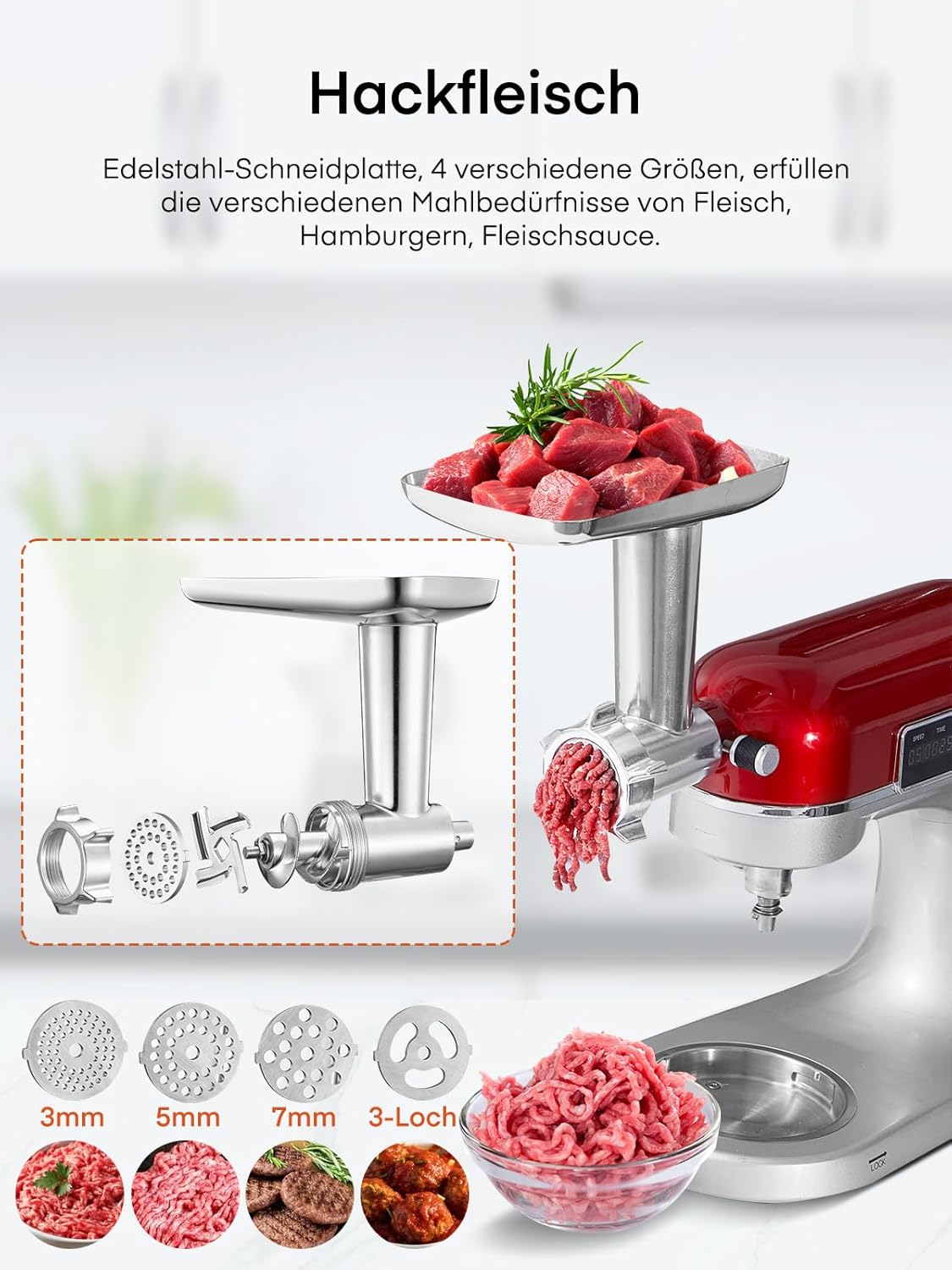 Fleischwolf-Aufsatz für Kitchenaid mit Zubehör-Set