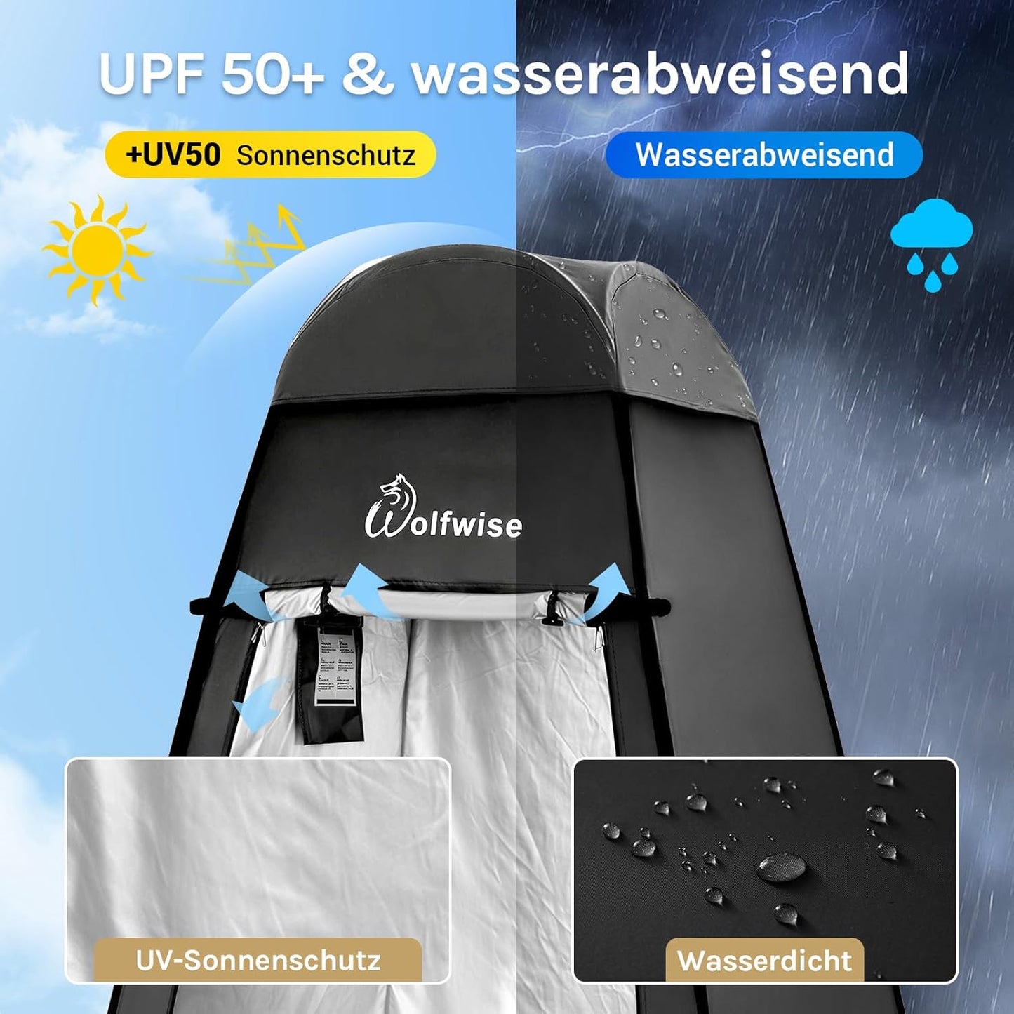 Pop-up-Dusch- und Umkleidezelt mit UV-Schutz, Schwarz Hoch: H 200cm, W 120cm