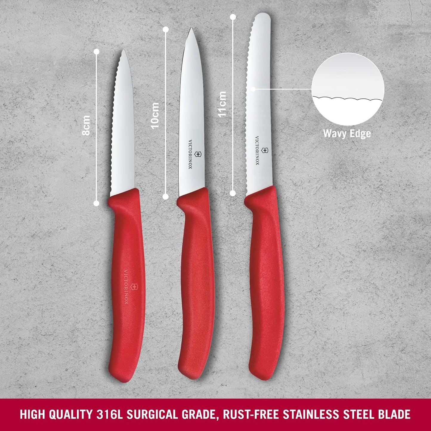 3-teiliges Küchenmesser-Set, Rot