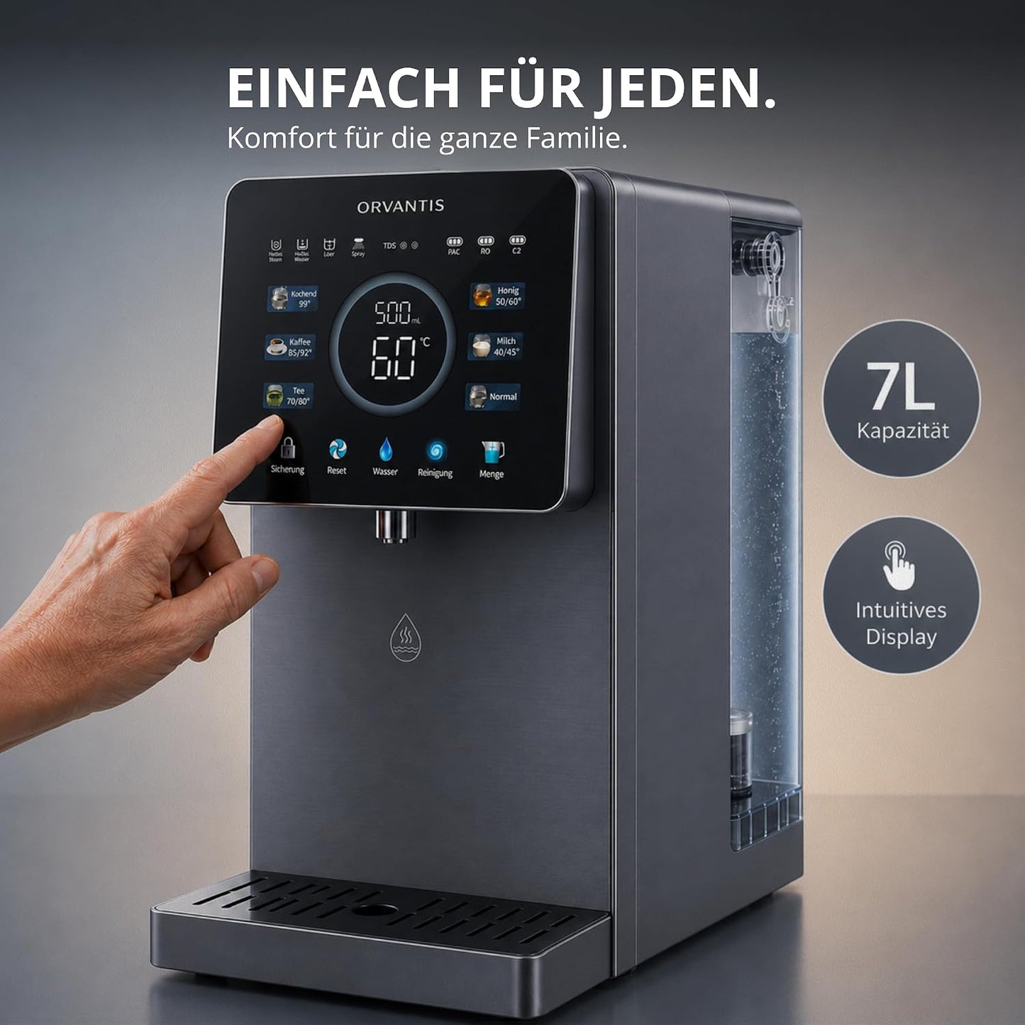 Auftisch Osmoseanlage mit UV-Licht & Heisswasserspender
