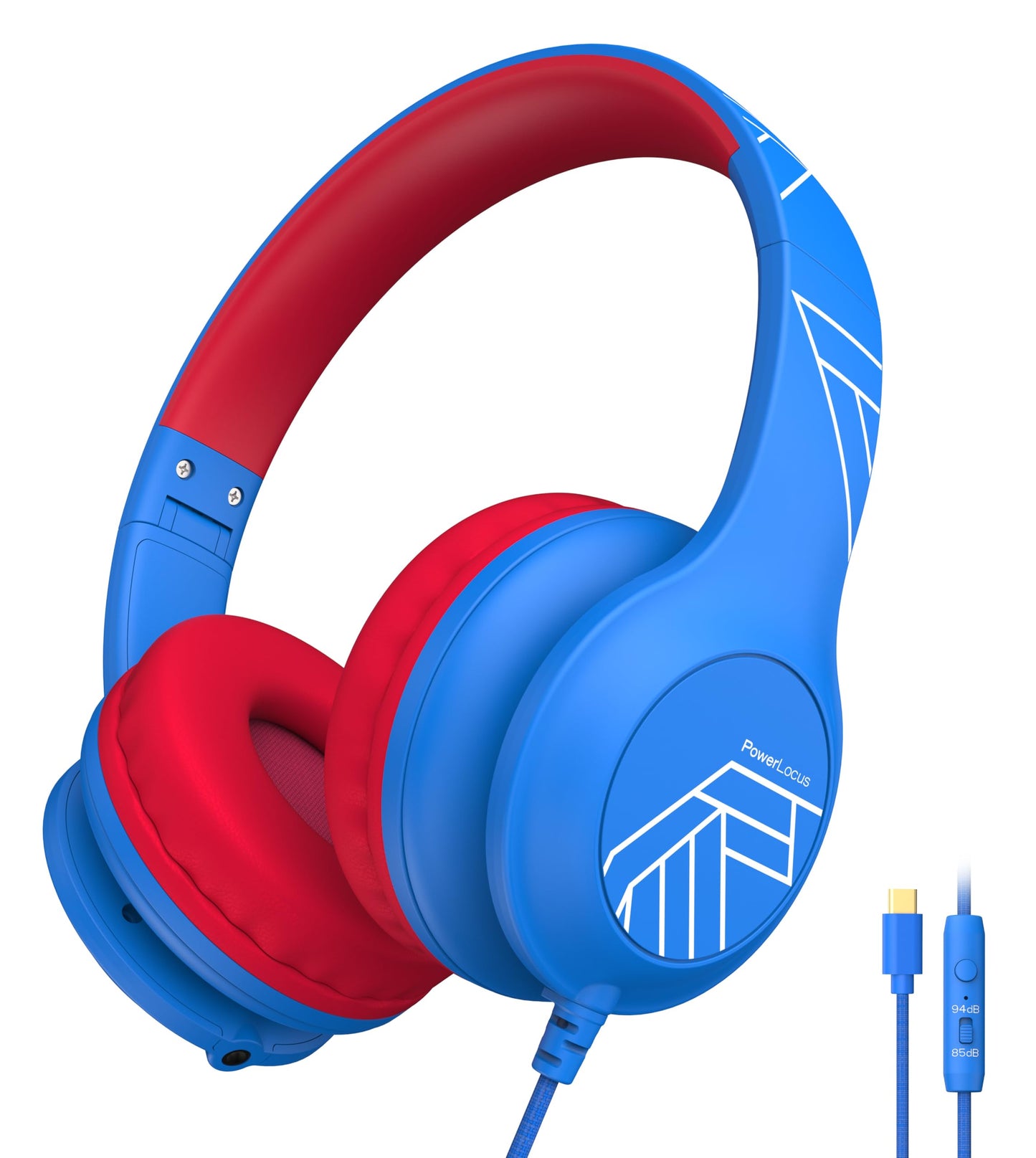 Kinderkopfhörer mit Kabel und externem Mikrofon, USB-C Blau/Rot
