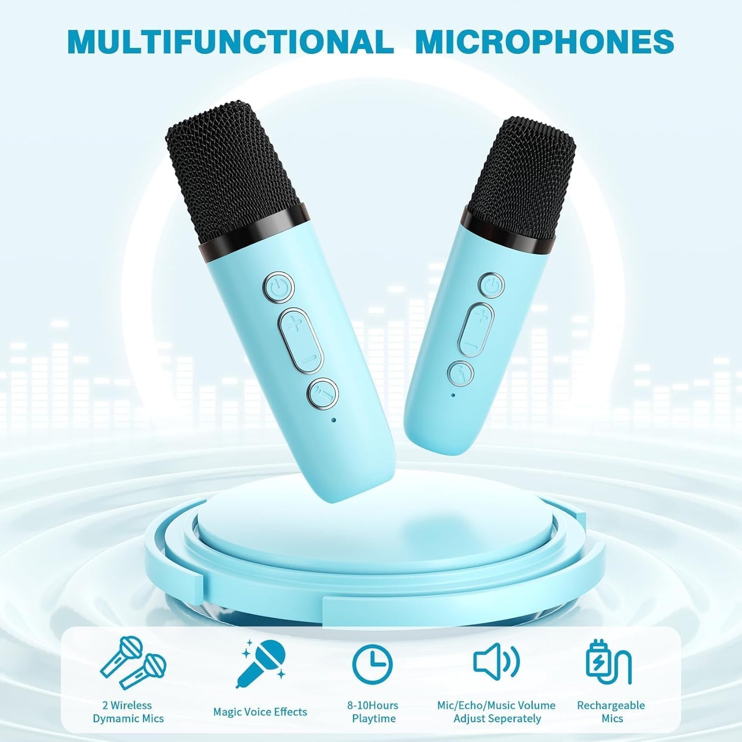 Mini-Karaoke-Maschine mit 2 kabellosen Mikrofonen, Blau