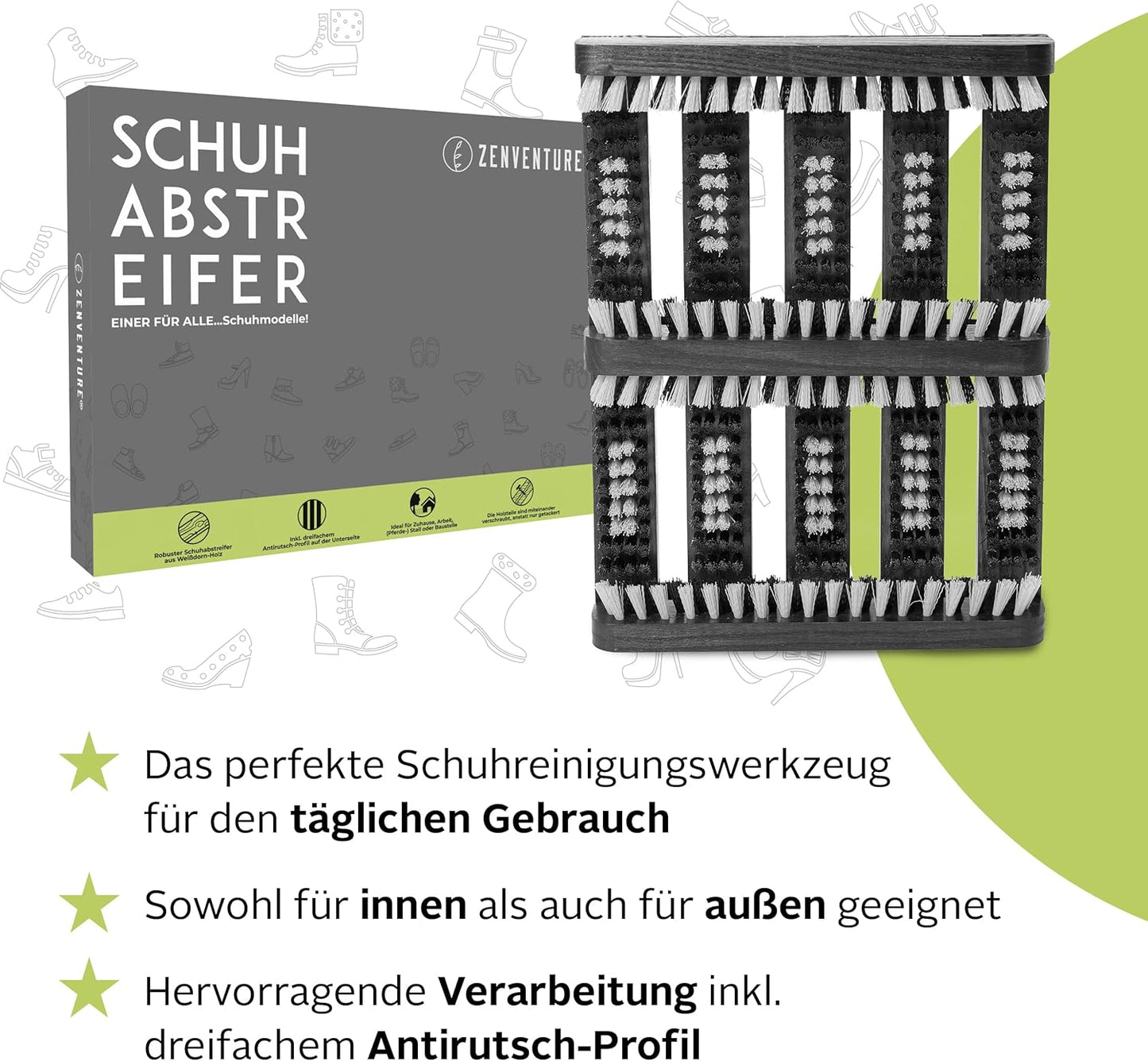 Robuster Schuhabstreifer aus Weissdorn-Holz, Schwarz