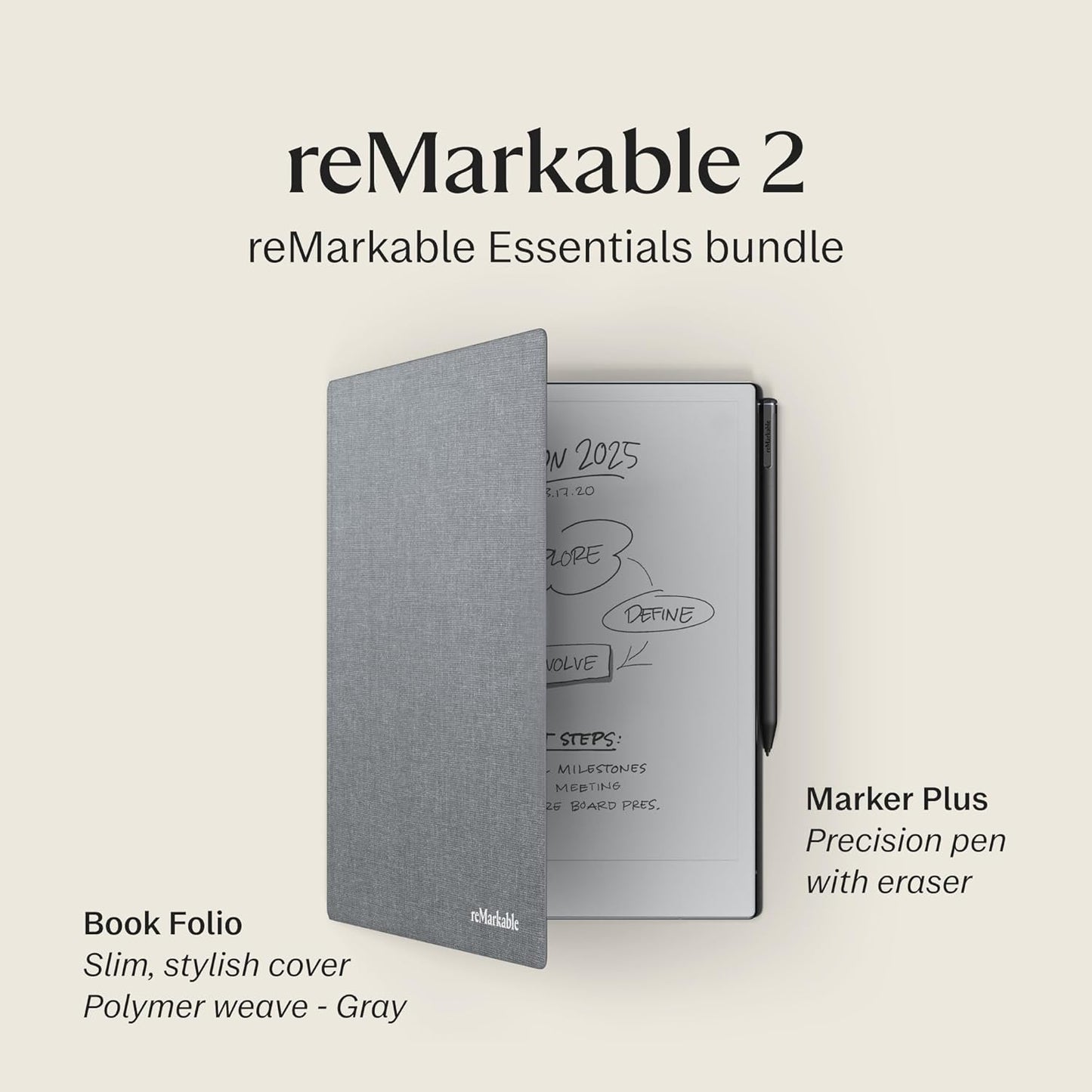 Papier-Tablet Bundle mit Marker Plus Pen und Folio, reMarkable 2 Bundle - Polymer Weave Folio