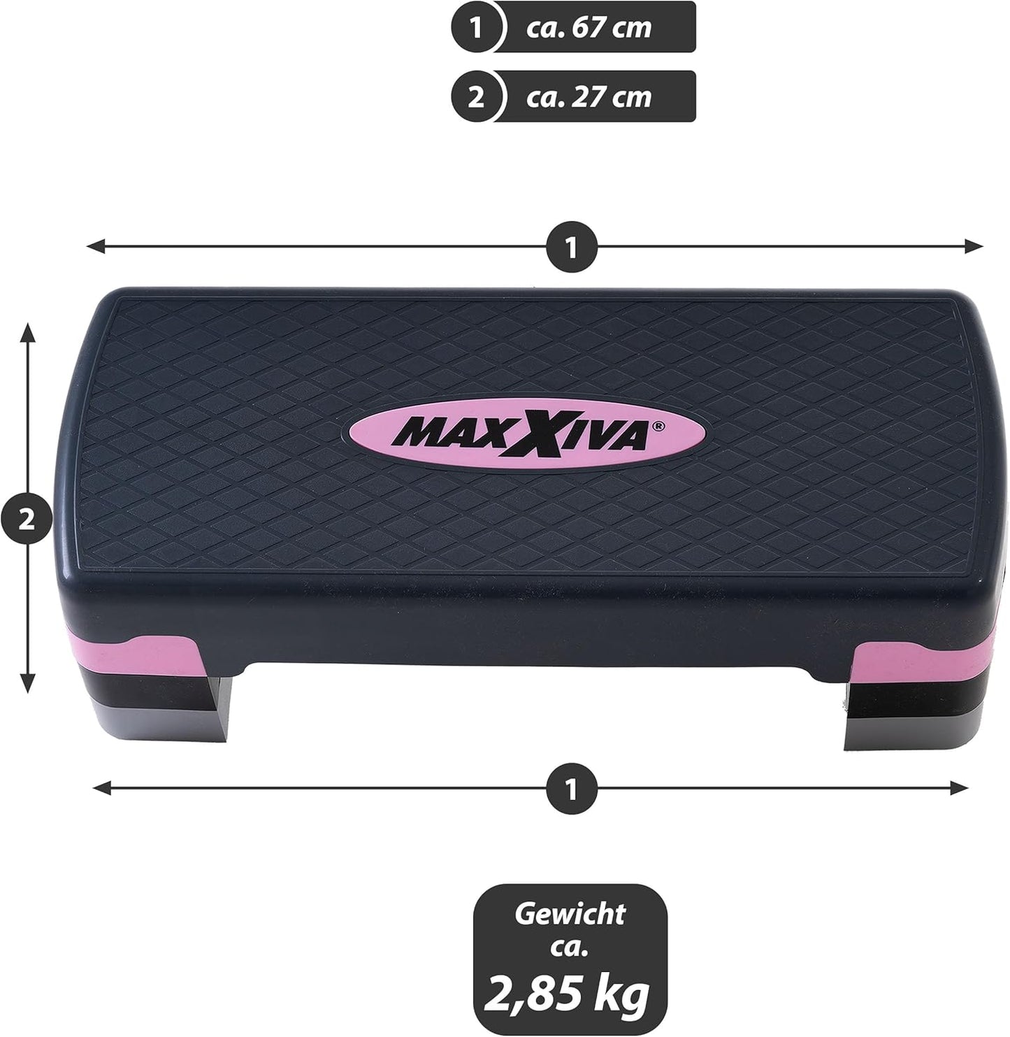 Höhenverstellbares Aerobic-Steppbrett 80 x 30,5 cm, fuchsia
