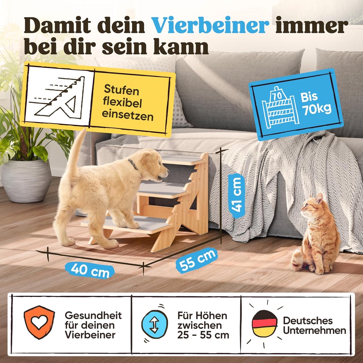 Verstellbare Haustiertreppe, Flexibel