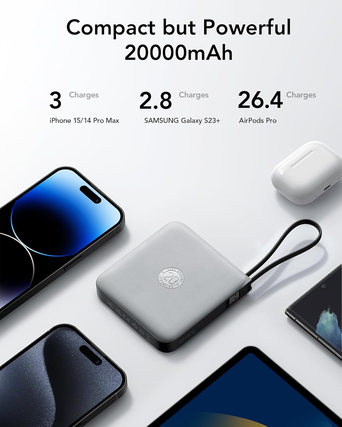 Powerbank mit Schnellladefunktion, Grau