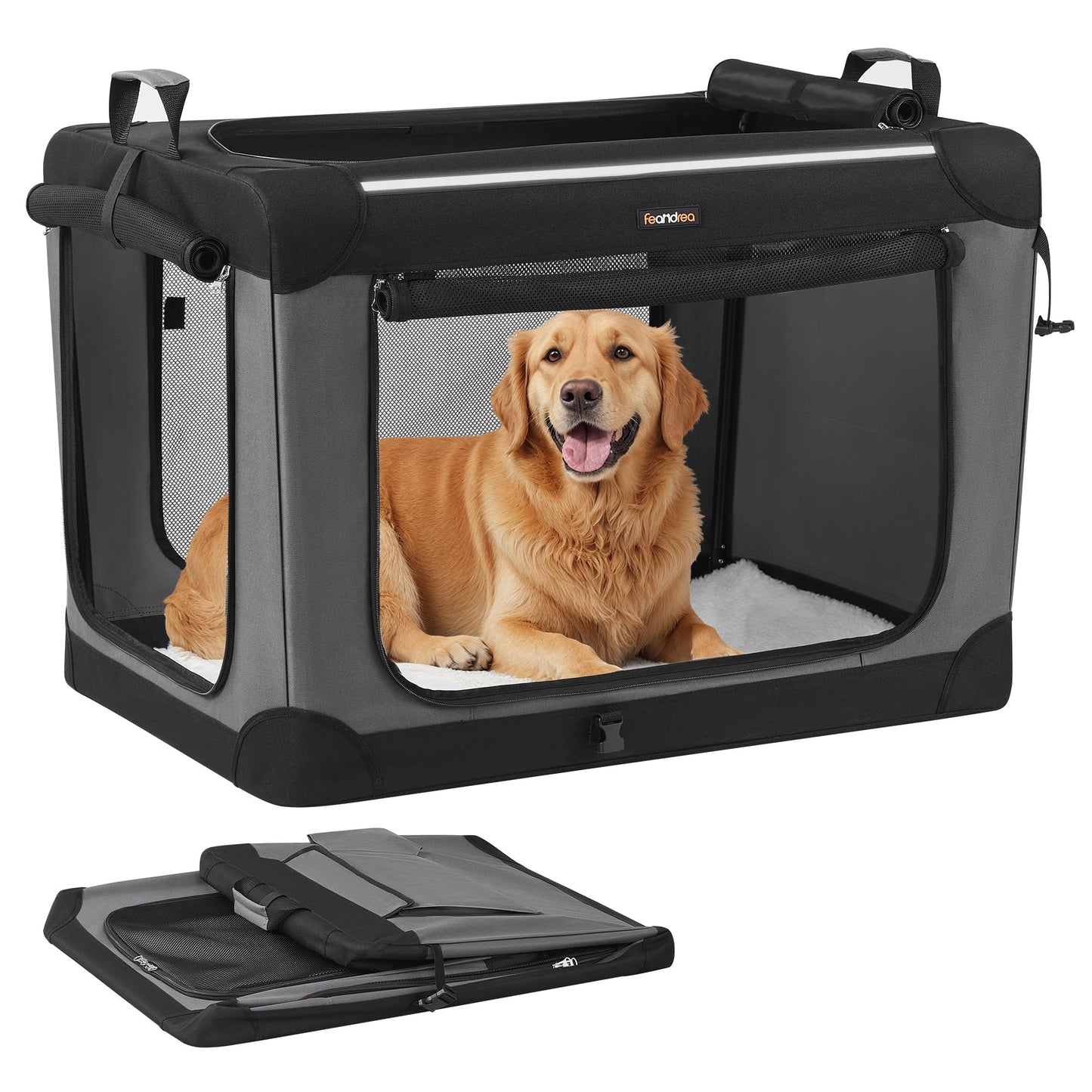 Faltbare Hundetransportbox mit Netztüren, L 91 x B 64 x H 64 cm