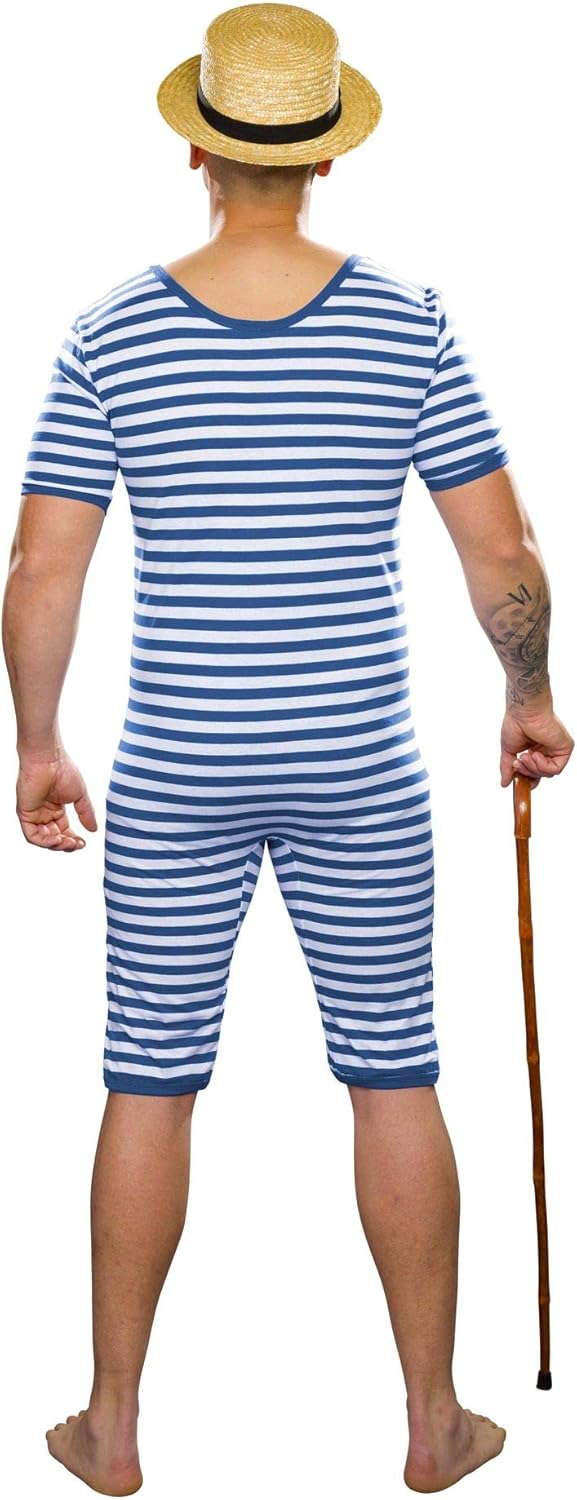 Nostalgischer Herren-Badeanzug im Retro-Stil 20er/30er Jahre, S Blau/Weiss