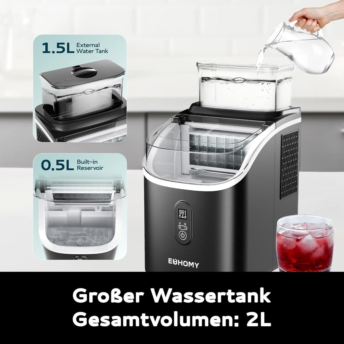 Eiswürfelmaschine, Schwarz-15kg