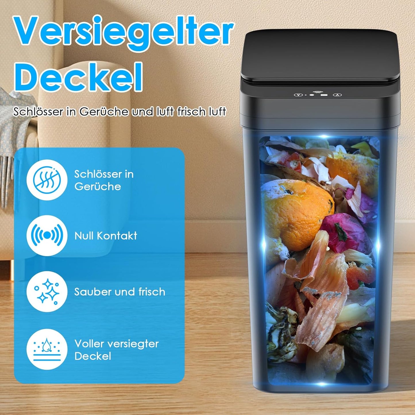 2er-Set Abfalleimer mit Sensor, Schwarz + Weiss