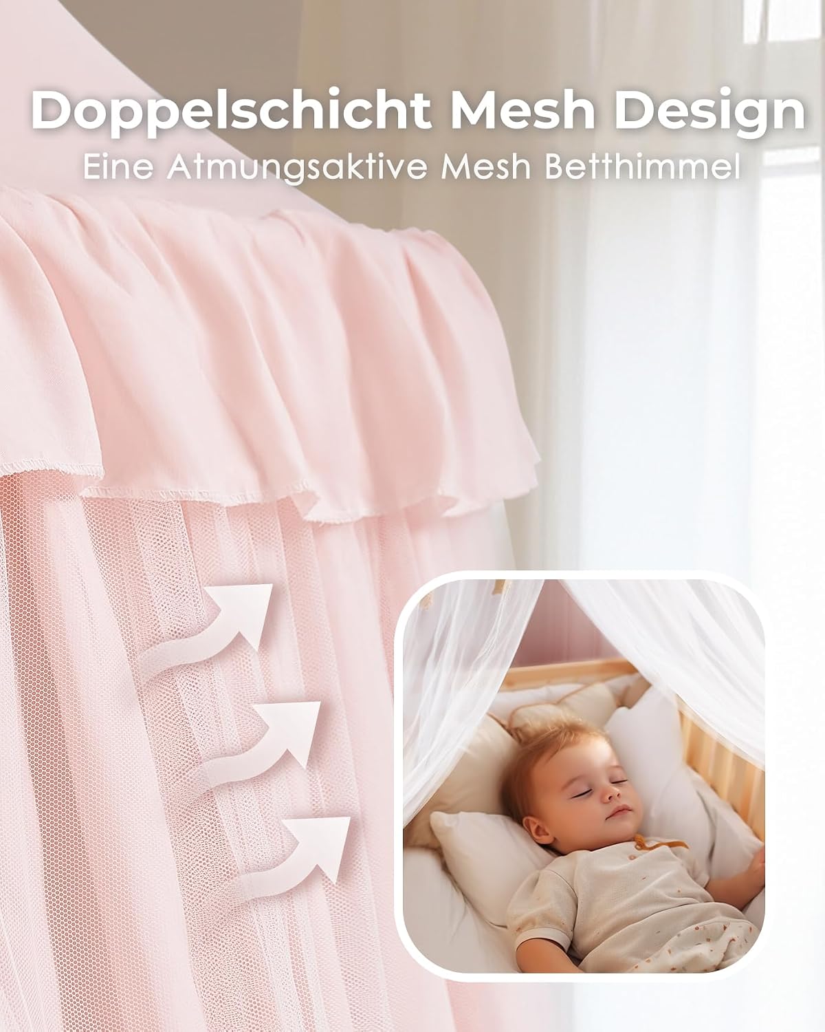 Betthimmel mit Sternenlichtern, Rosa H269 x B100 cm (1er Pack)