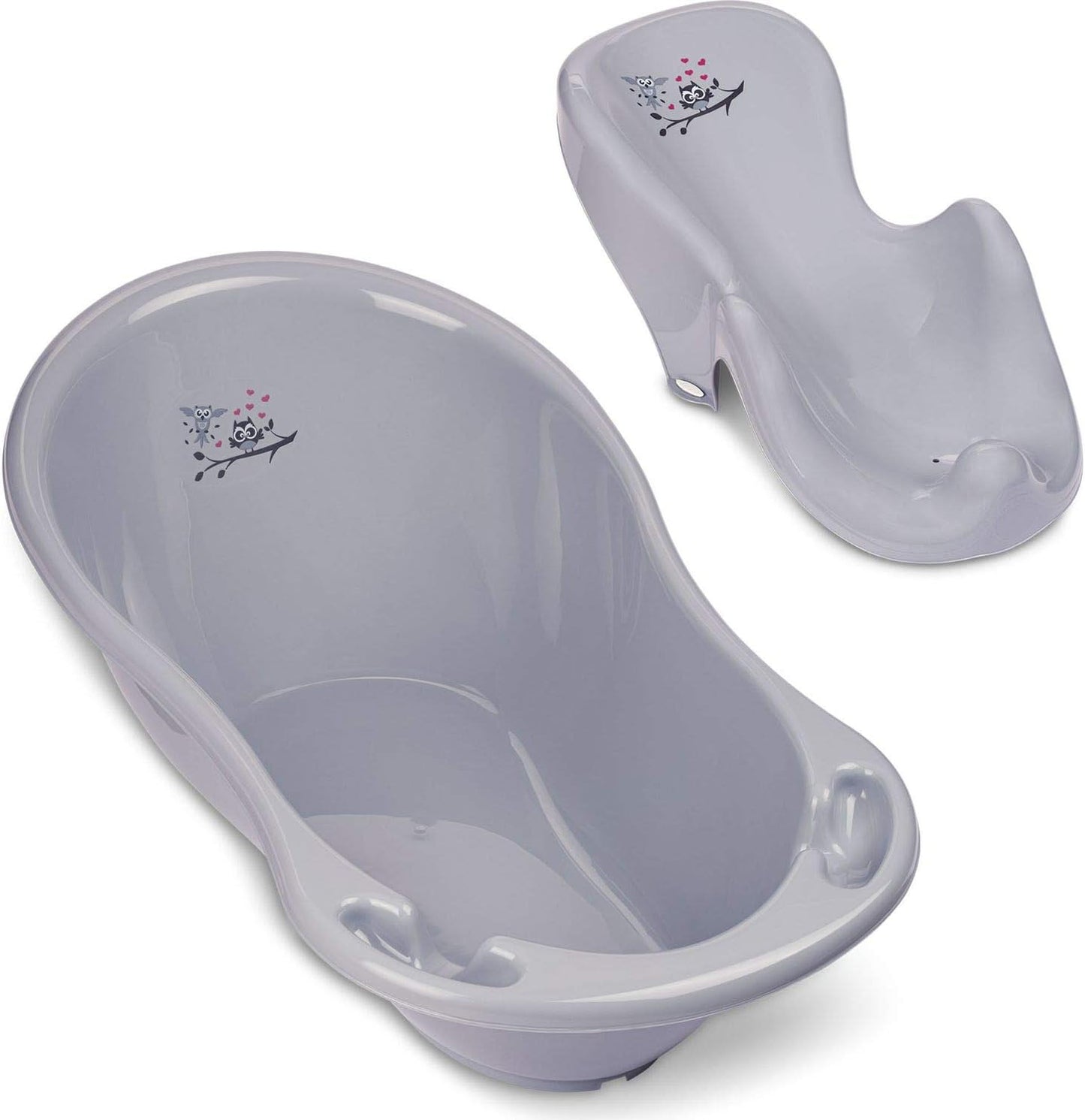 Babybadewanne Eule mit Neugeborenensitz, 2 - Set Eule - grau
