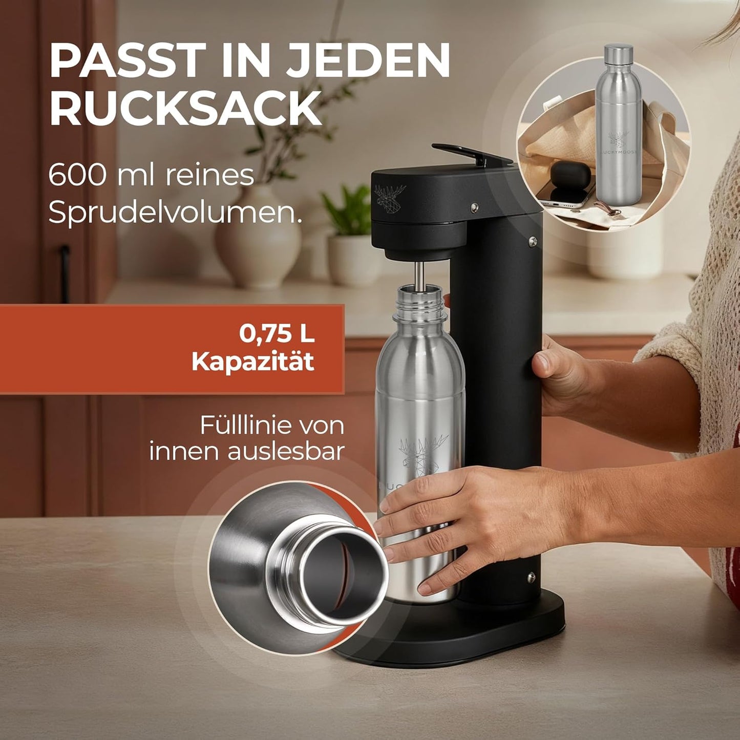 Edelstahlflasche für Wassersprudler, 0.75L, Silver 0,75L (1 Stück)