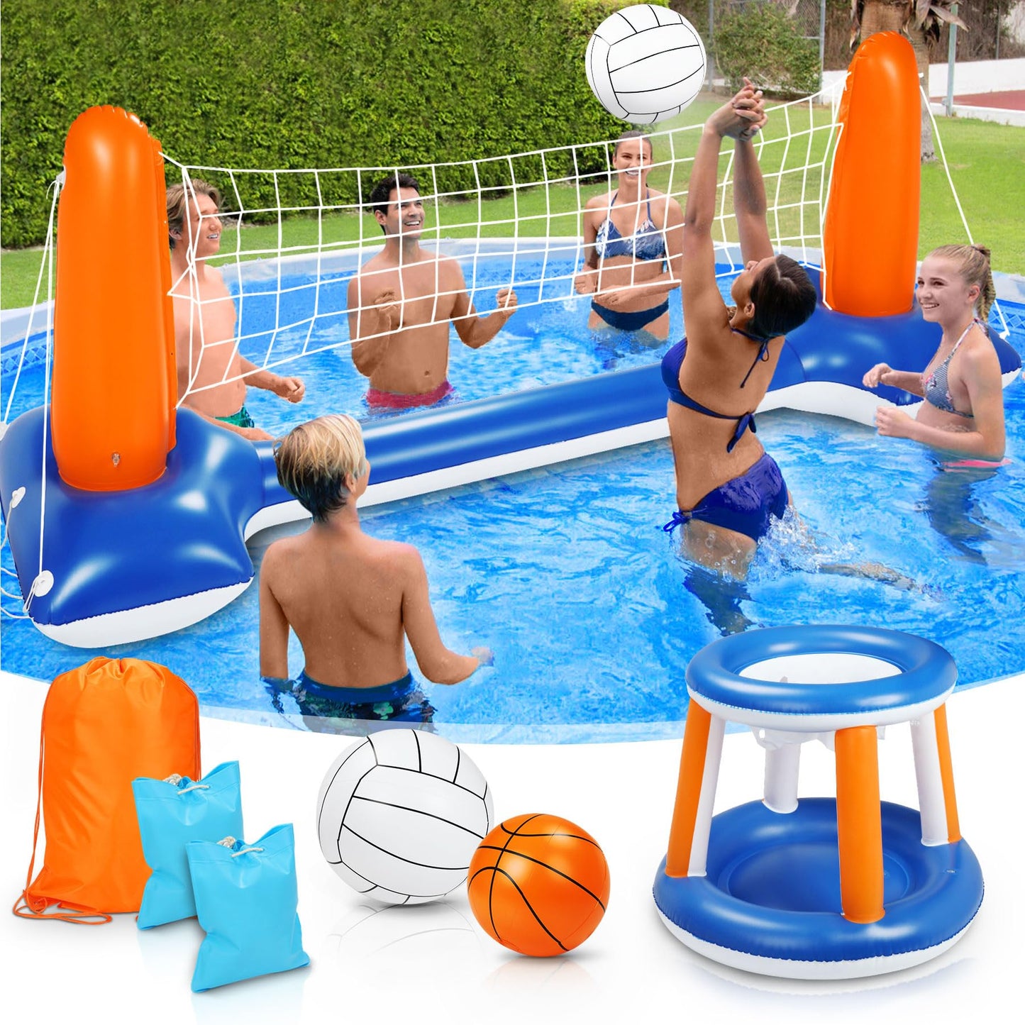 Aufblasbares Pool-Volleyball-Set mit Basketballkorb