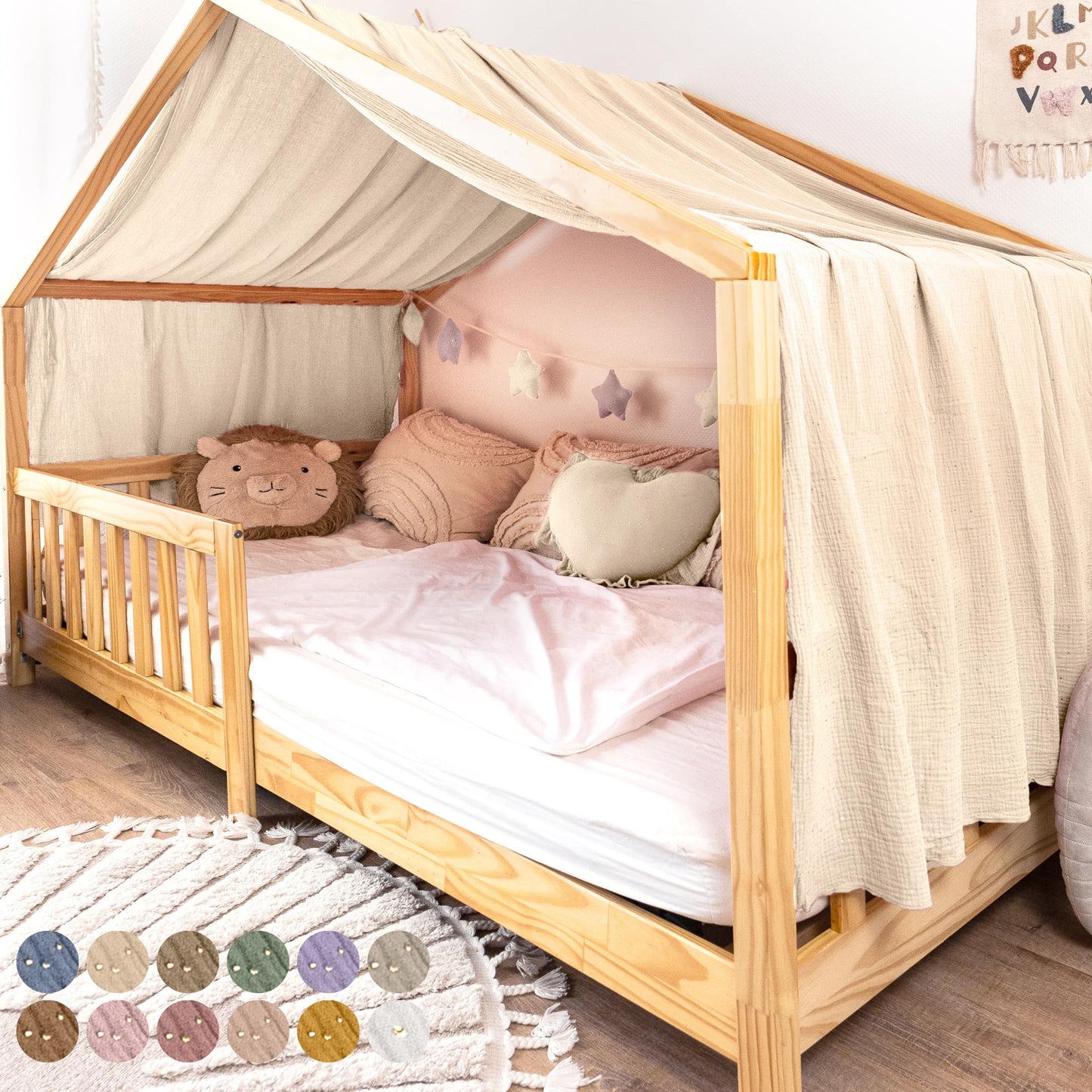 Betthimmel für Hausbett, Creme mit Gold 135 x 360cm