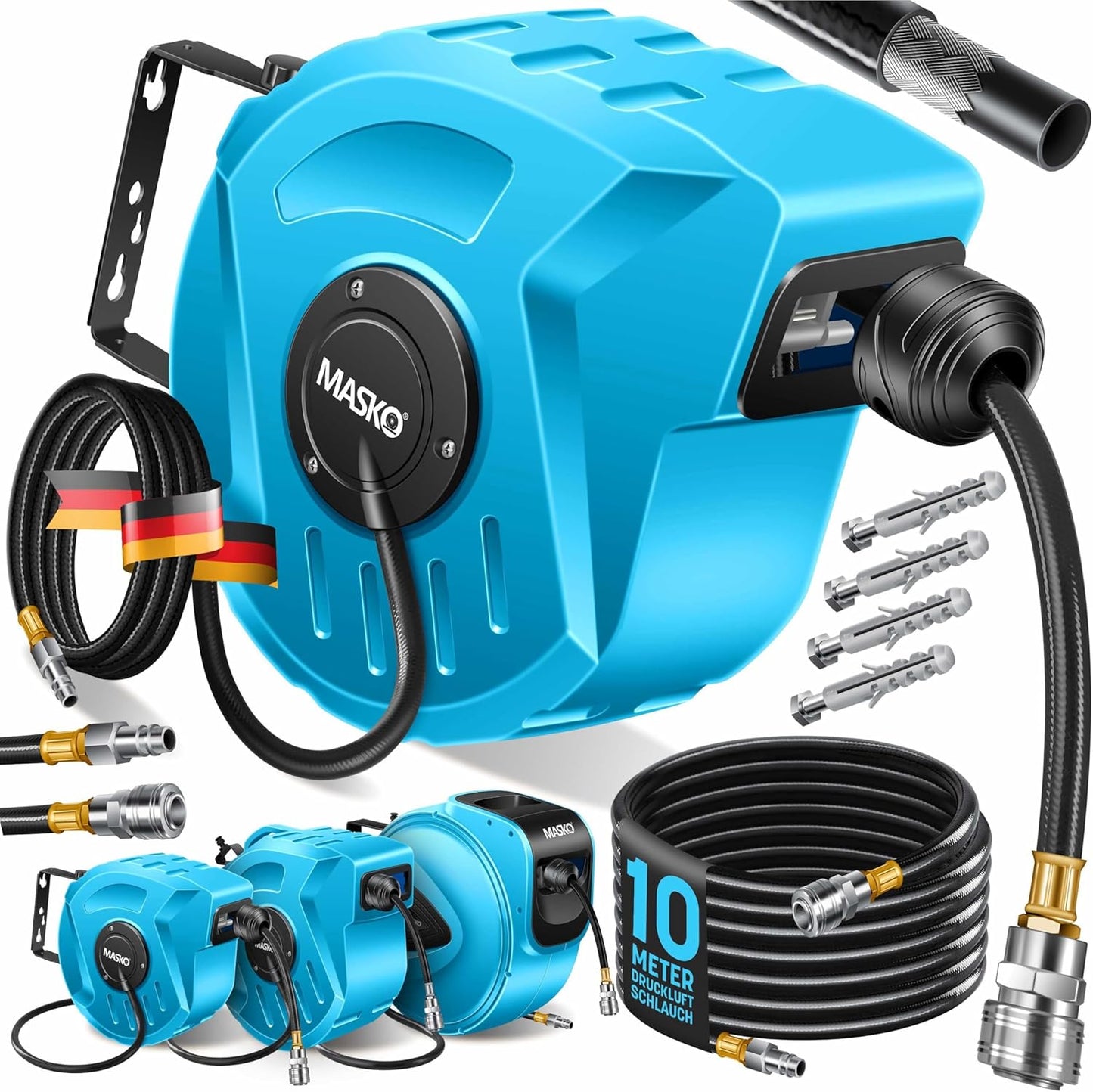 Schlauchtrommel Druckluft, 10m Blau