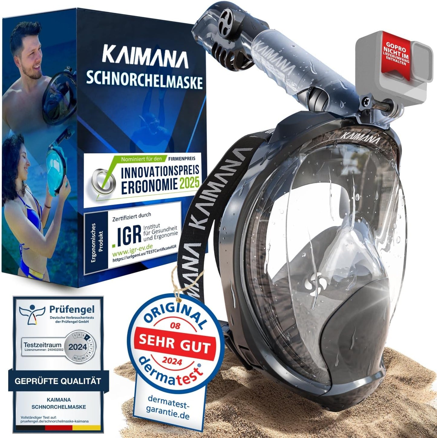 Schnorchelmaske Vollgesichts-Tauchermaske, Erwachsene Schwarz
