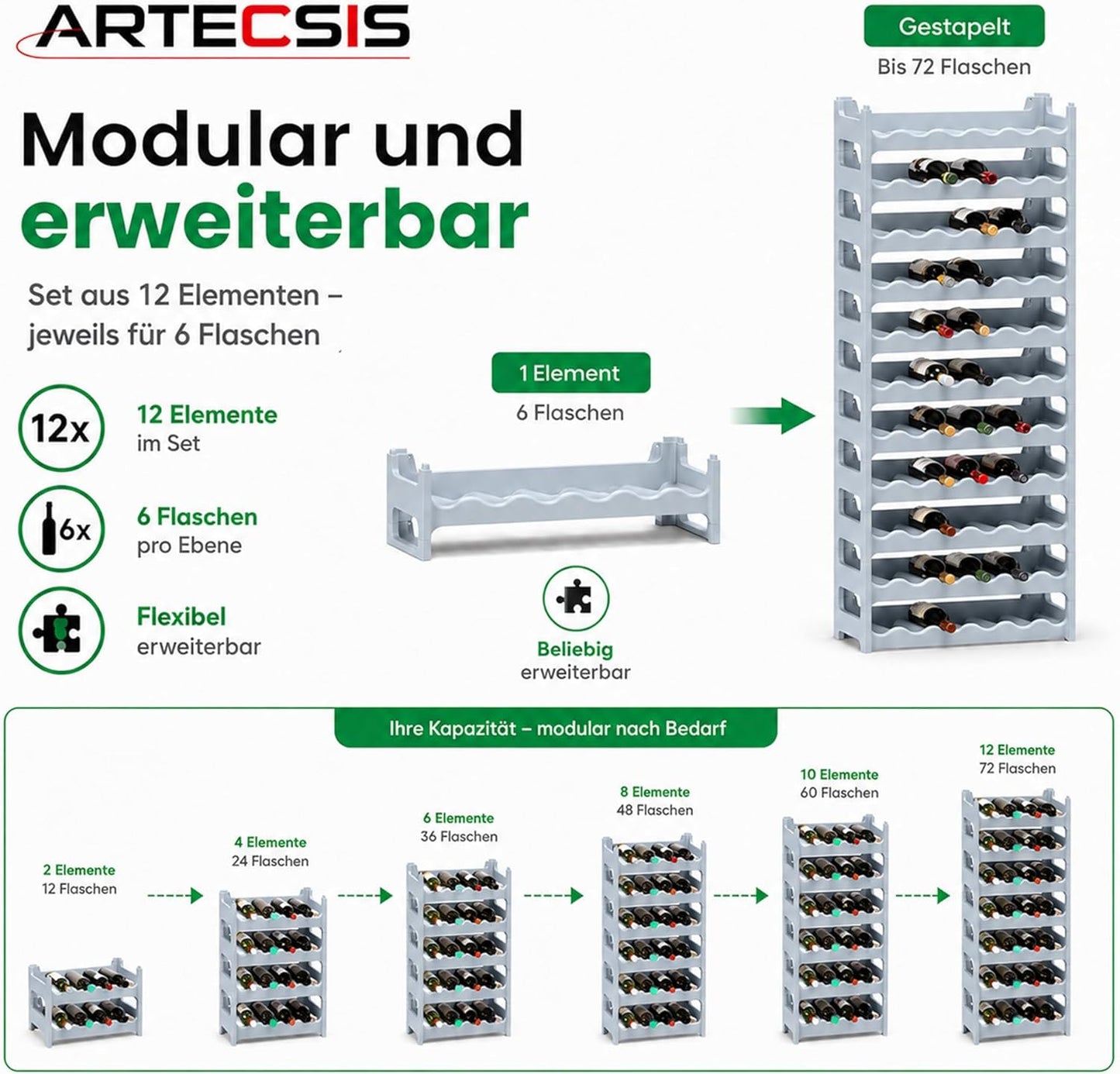 Weinregal für 12 Flaschen, Betongrau 12 Flaschen