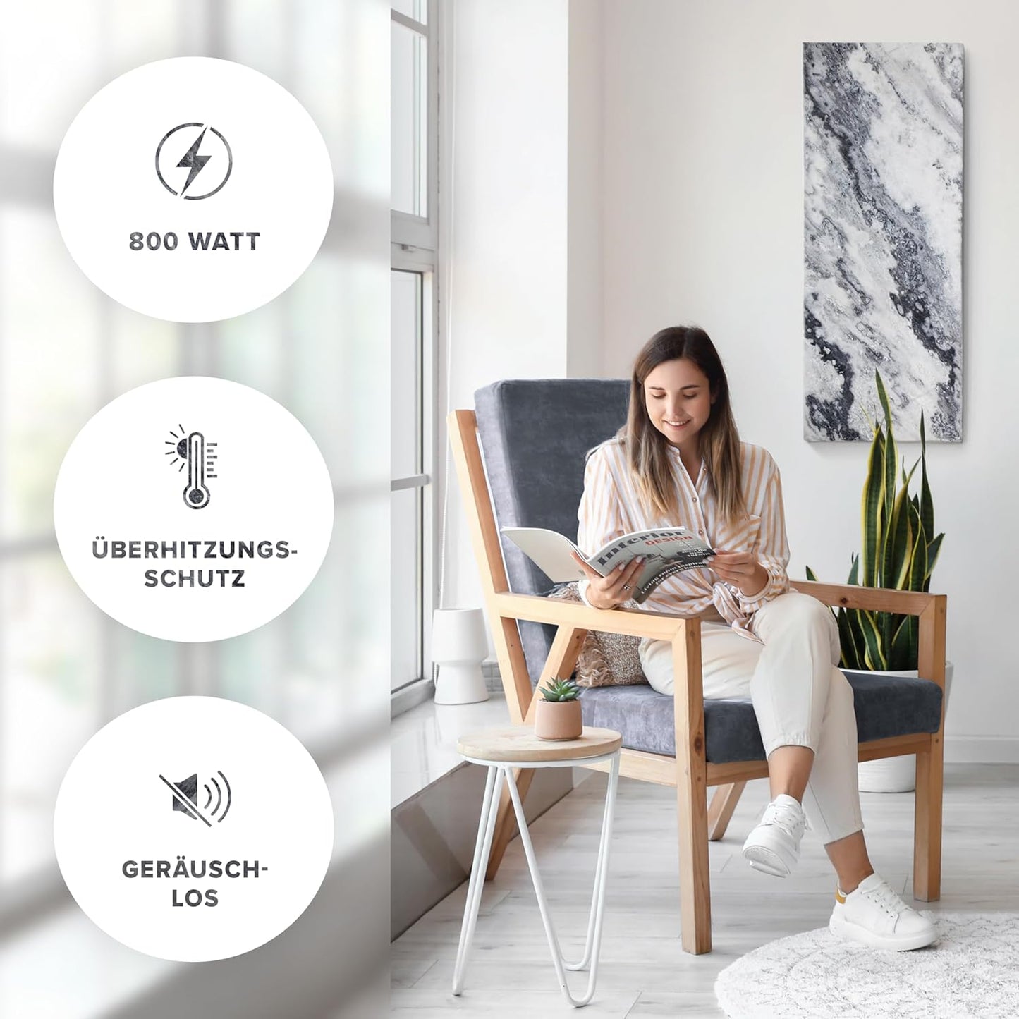 Naturstein Infrarotheizung mit Digitalthermostat, 1) Qarama 800 Watt