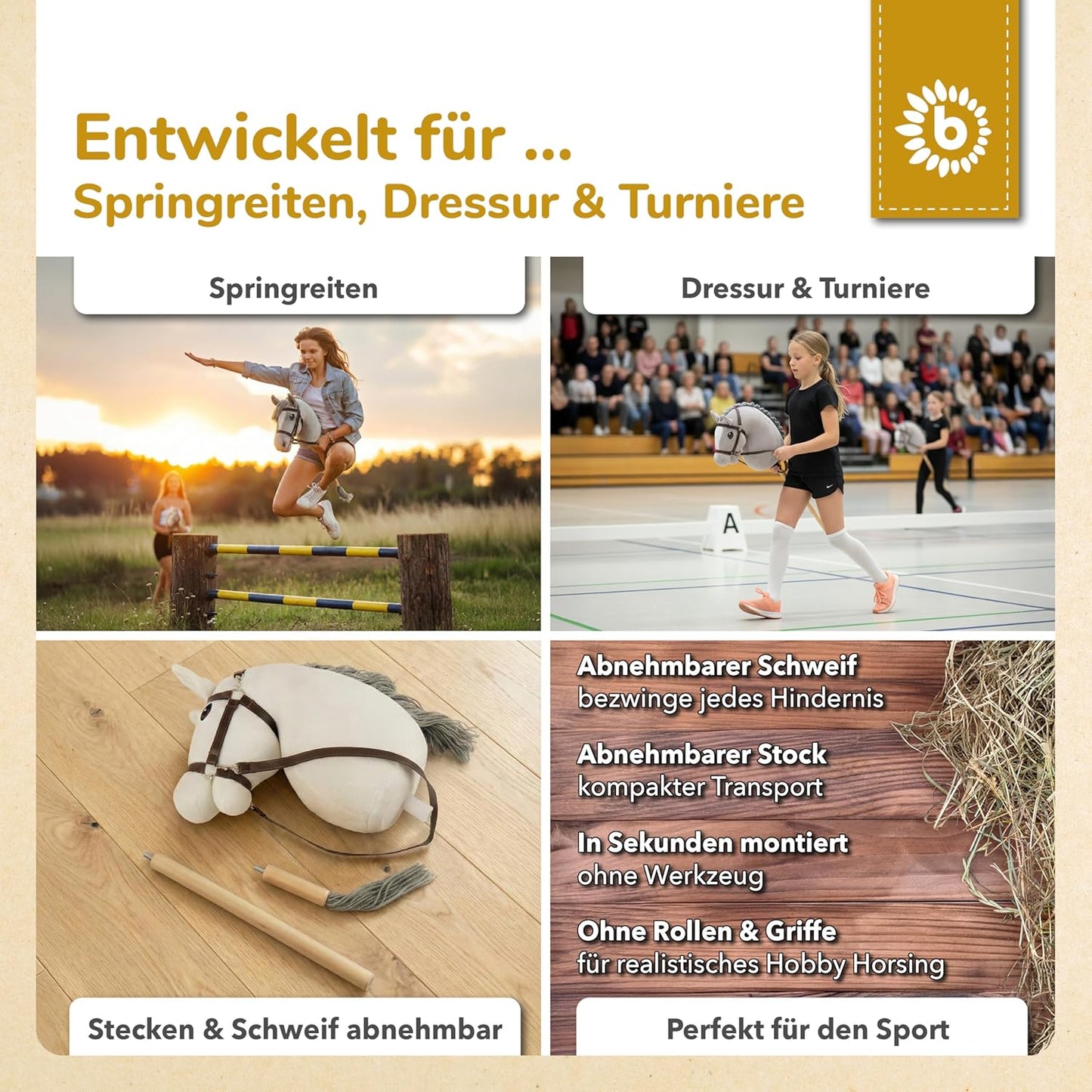 Hobby Horse Steckenpferd mit Trense, Schimmel Small