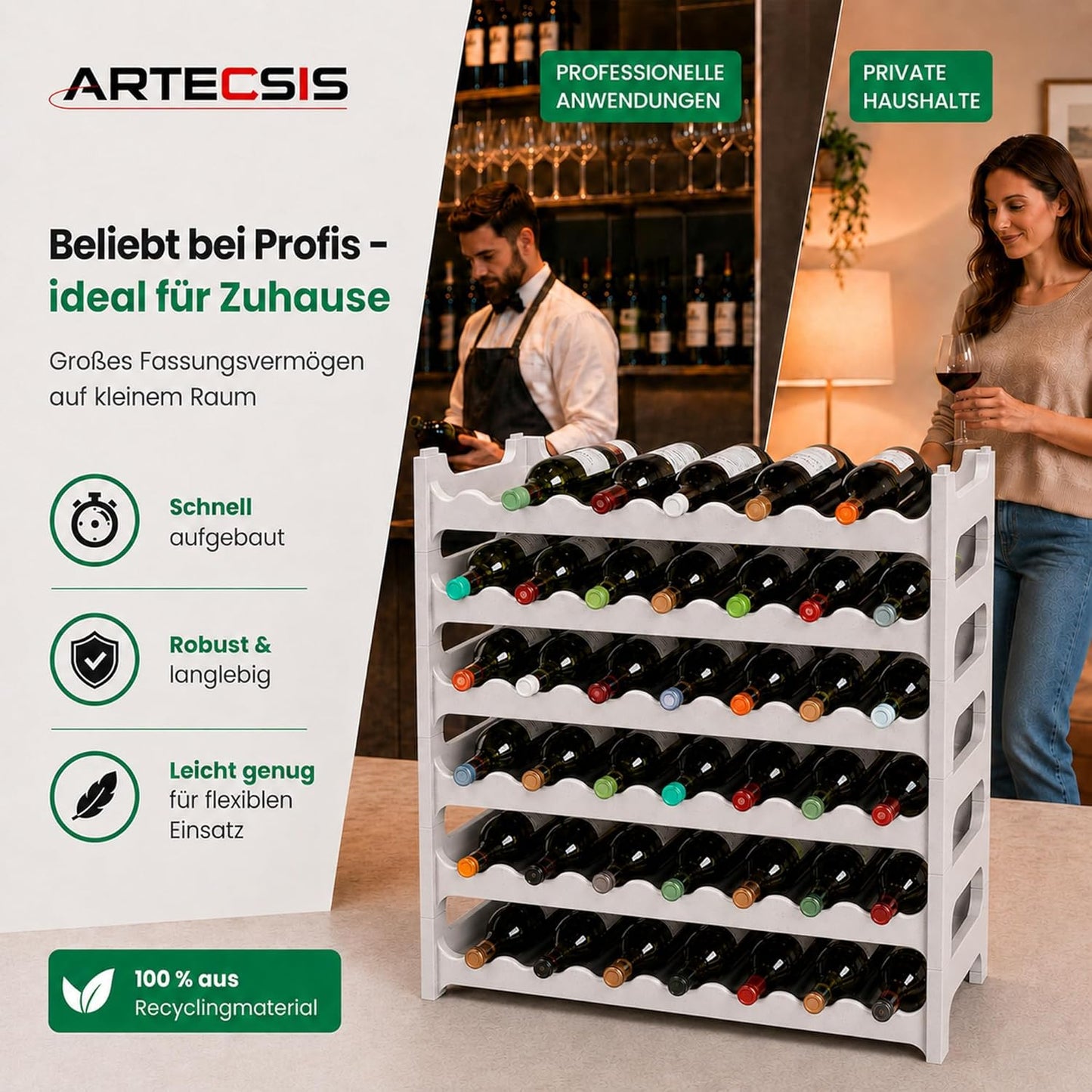 Modulares Weinregal für 48 Flaschen, Granitgrau 48 Flaschen