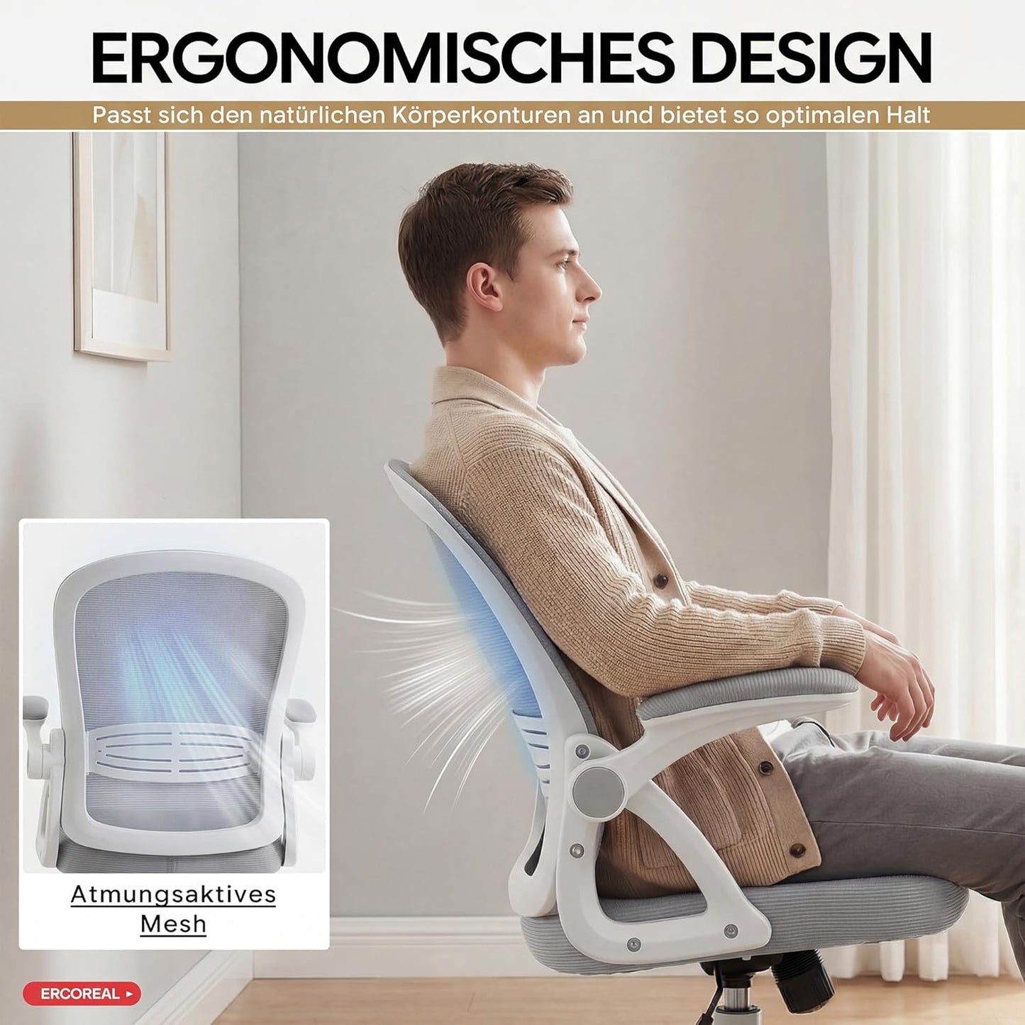 Ergonomischer Bürostuhl, Grauweiss