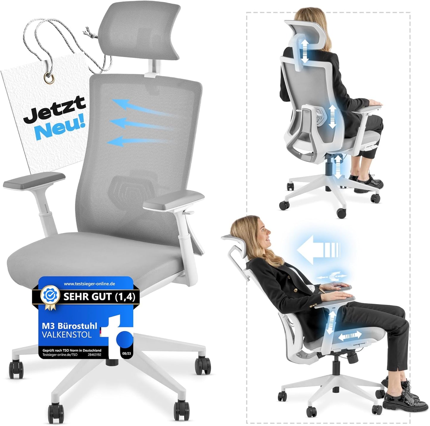 Ergonomischer Bürostuhl M3 Pro, Grau M3 Pro