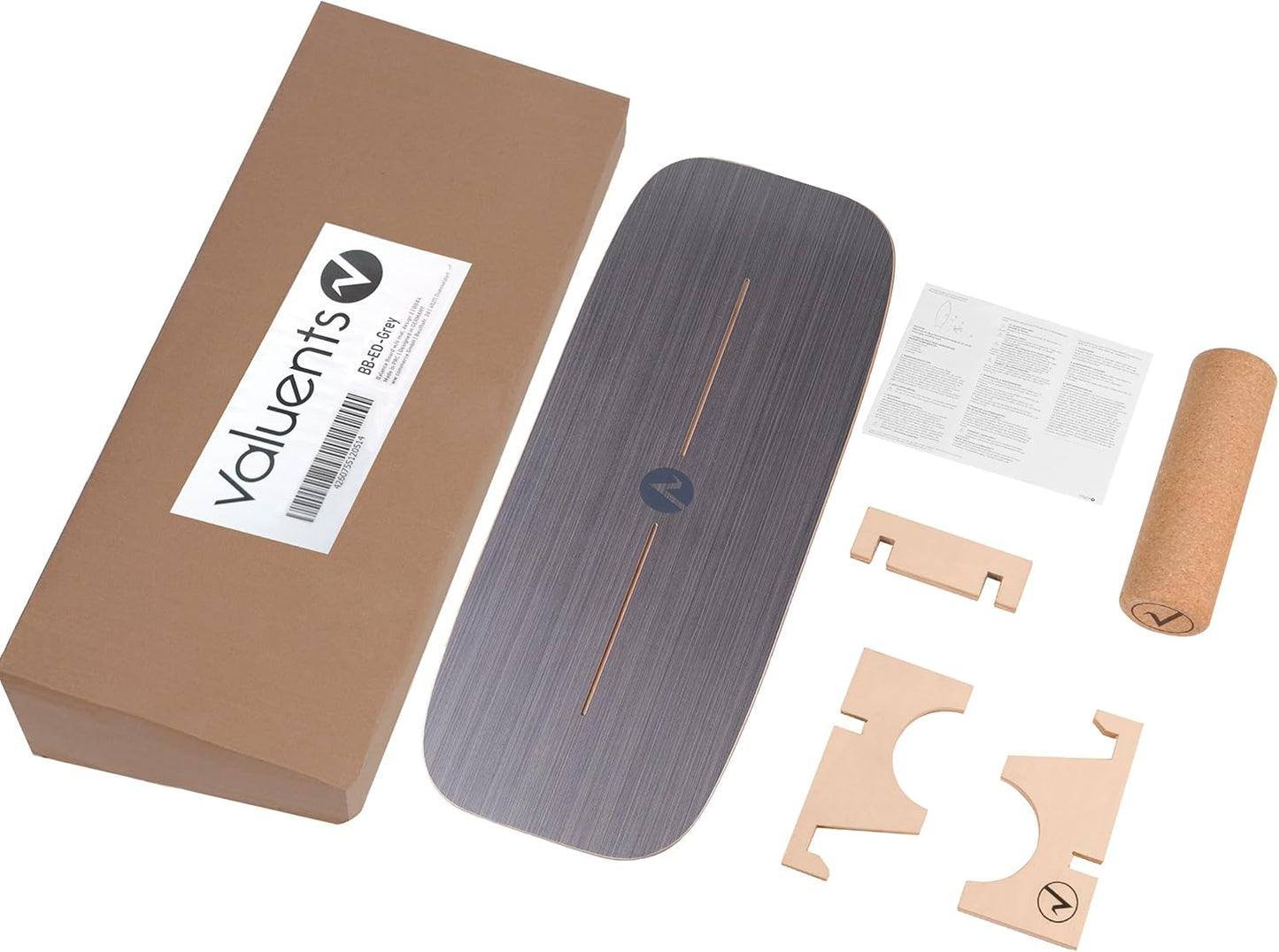 Balance Board aus Holz mit Rolle & Zubehör, Allround Shape Grau