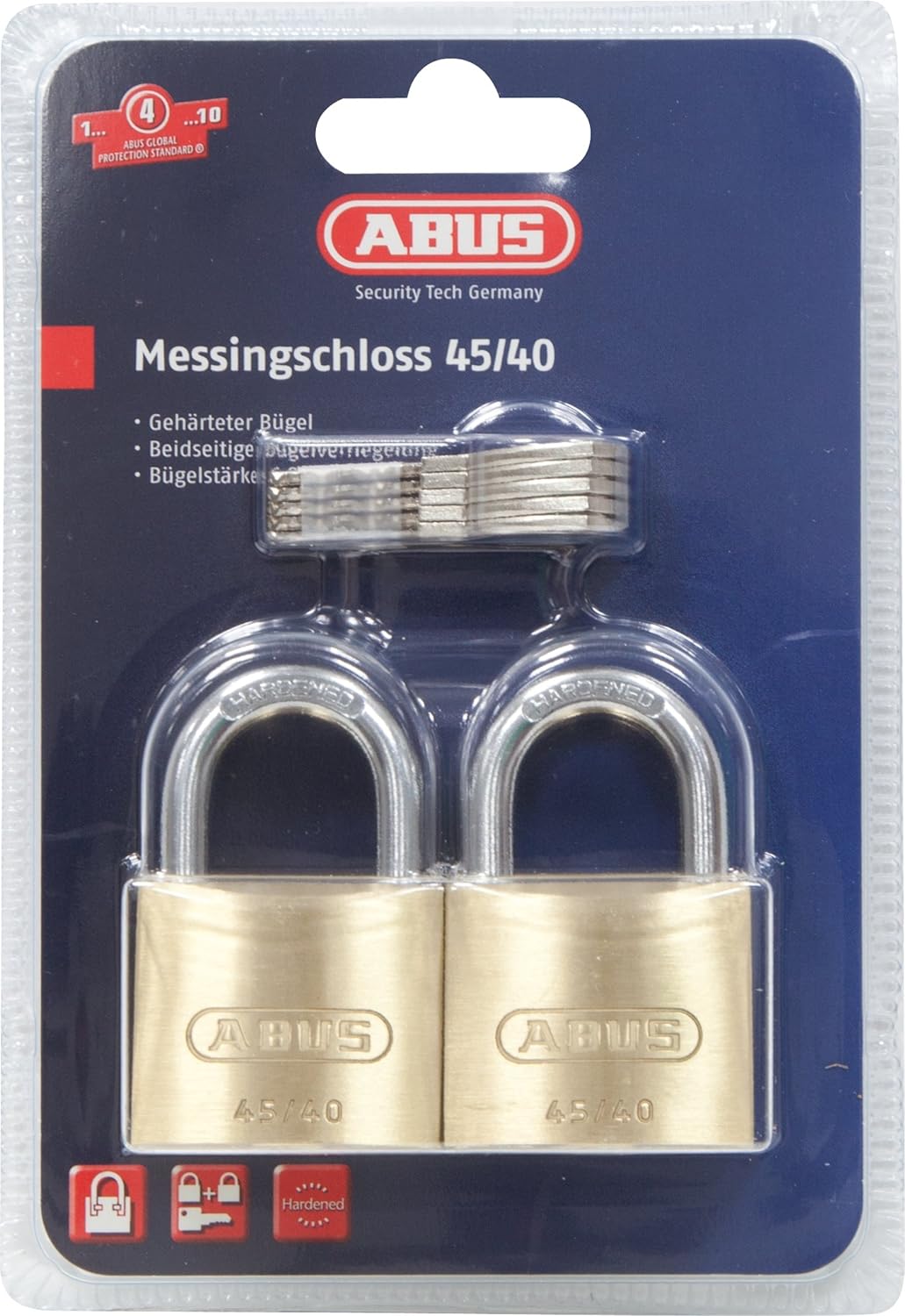 Messing-Hangschloss Typ 45/40 Quad-Pack SB Grösse: 40 mm, Bügelstärke: 6,0 mm, 40mm 4er Set