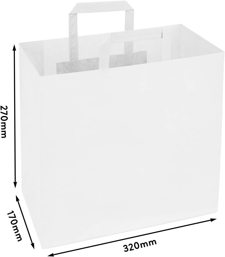 Papiertragetaschen mit Flachhenkel (250 Stück), 27 x 32 x 17cm Weiss