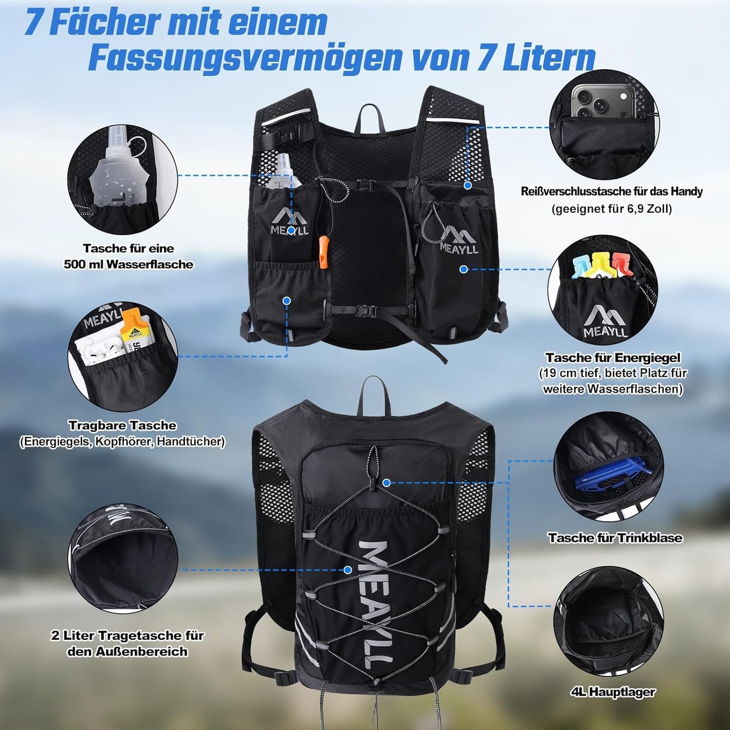 Laufweste mit Trinkflasche für Sport & Outdoor, Schwarz Laufweste mit 500 ml Trinkflasche