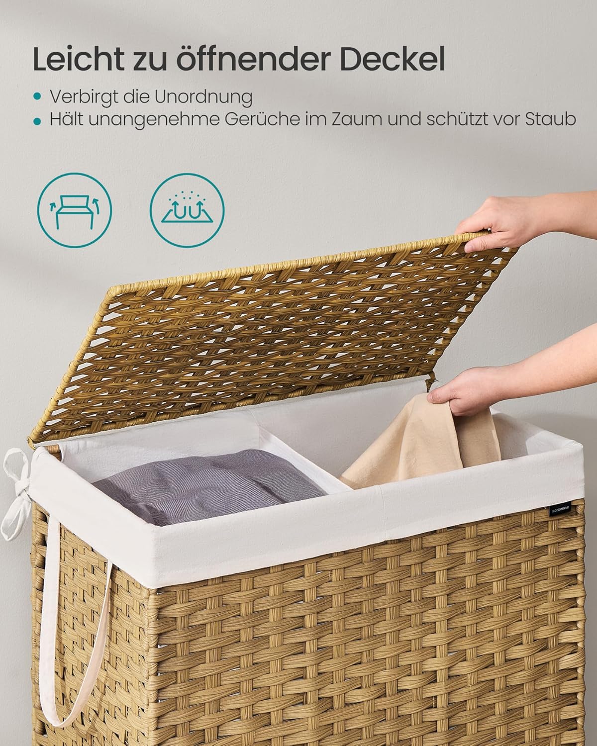Wäschekorb mit 2 Fächern, Naturfarben 160 L