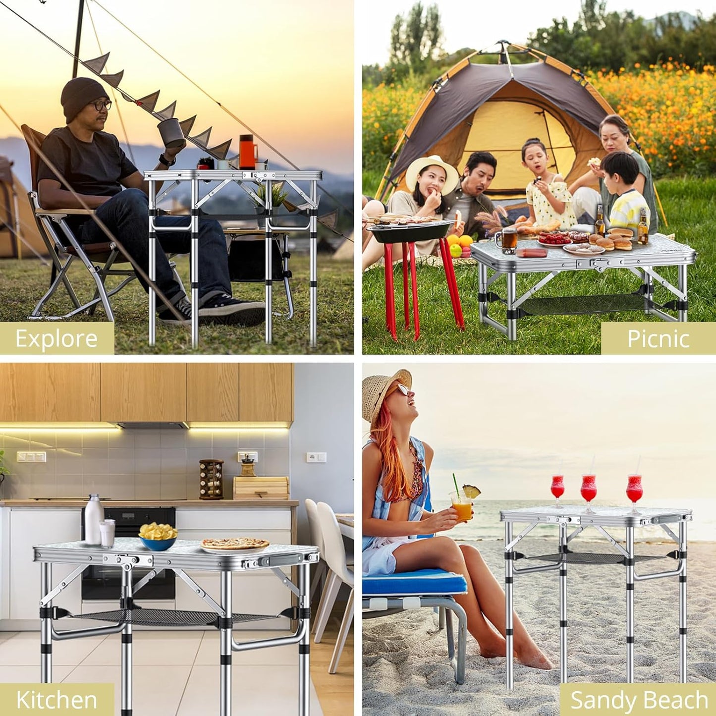 Höhenverstellbarer Campingtisch klappbar, Weiss